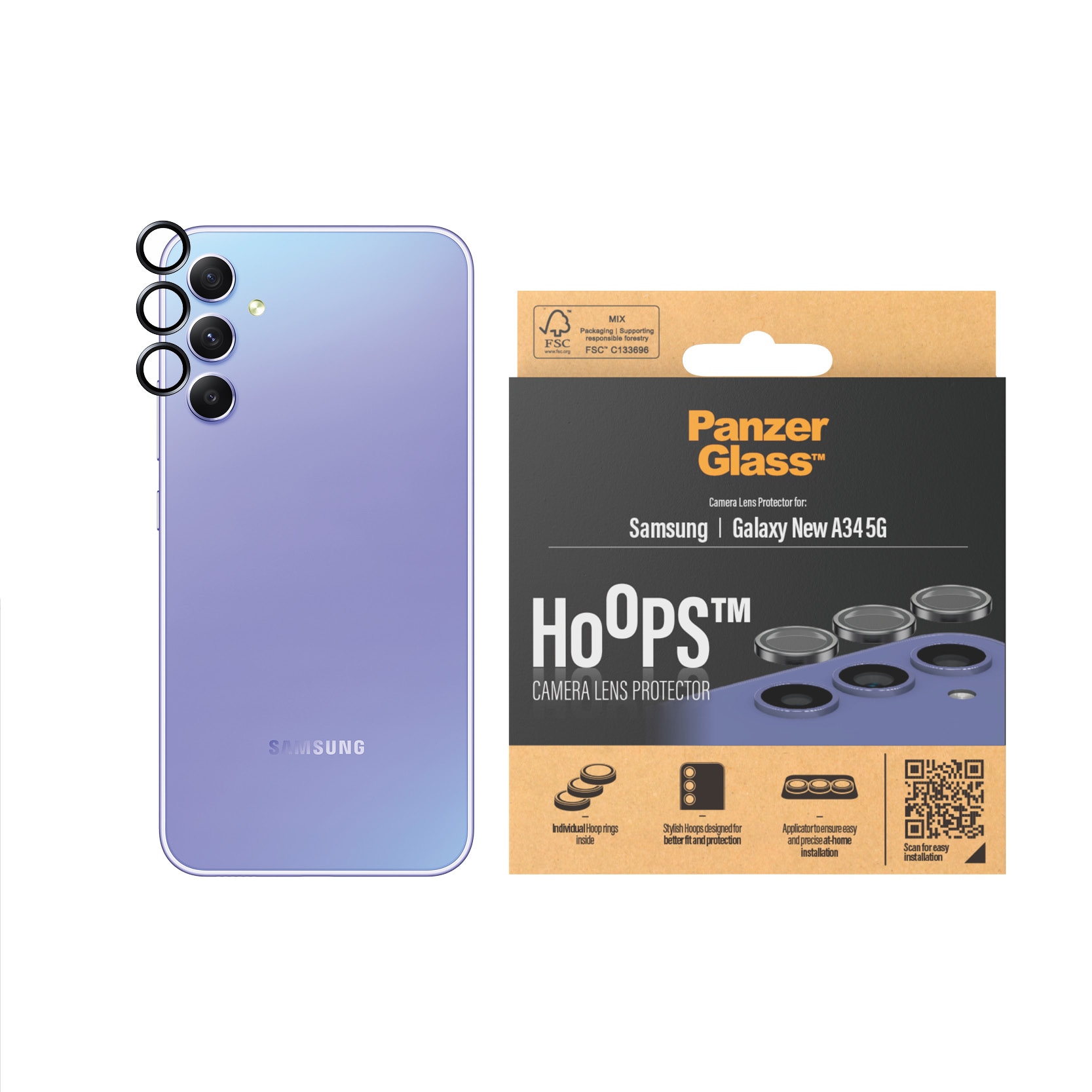 Samsung Galaxy A35 Hoops linsskydd med aluminiumram, Svart