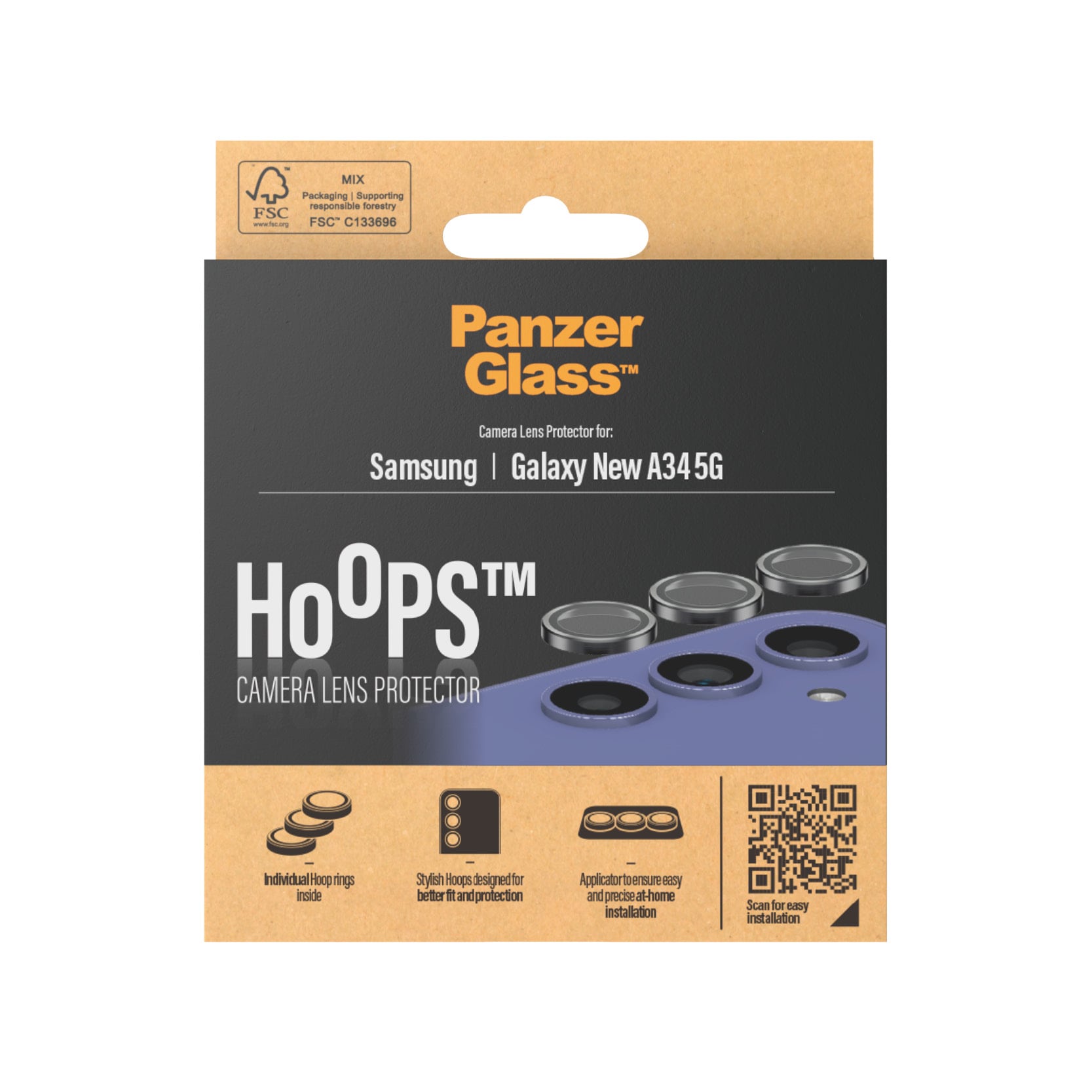 Samsung Galaxy A35 Hoops linsskydd med aluminiumram, Svart