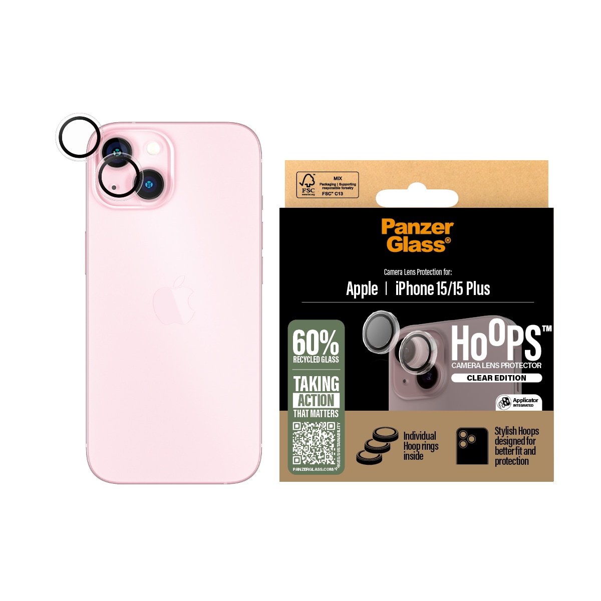 iPhone 15 Plus Hoops linsskydd, Genomskinlig