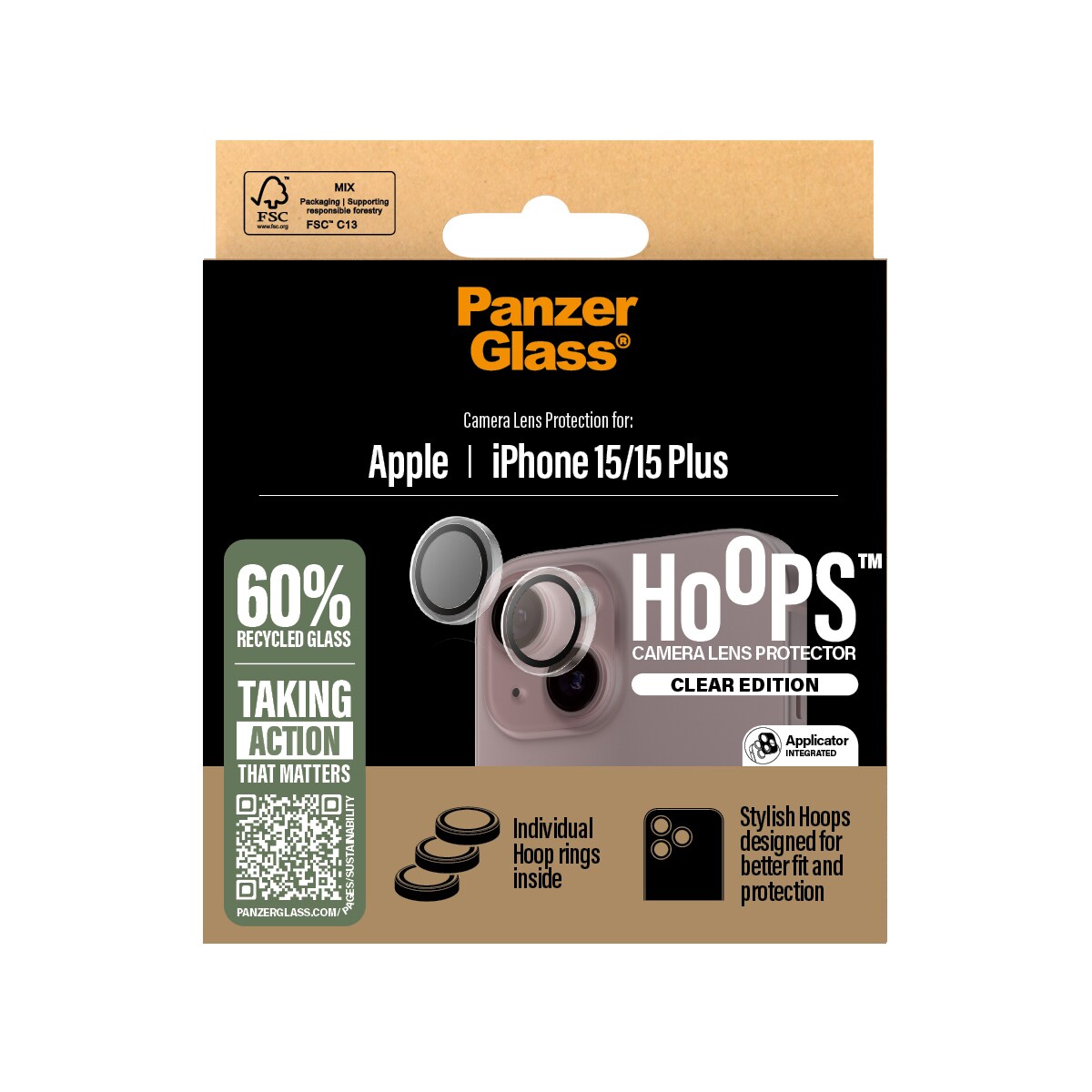 iPhone 15 Plus Hoops linsskydd, Genomskinlig