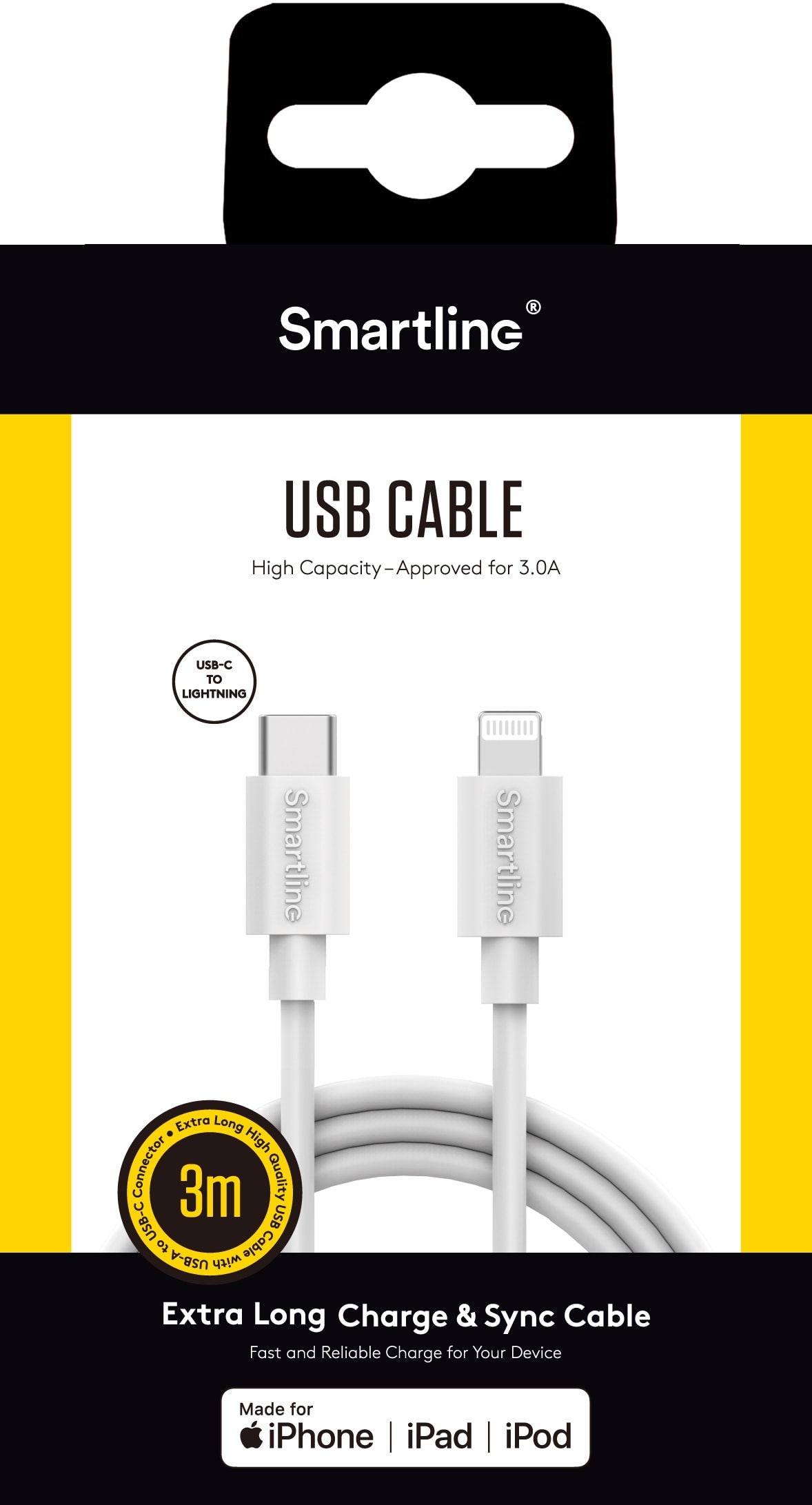 Laddningskabel 3m USB-C till Lightning, vit