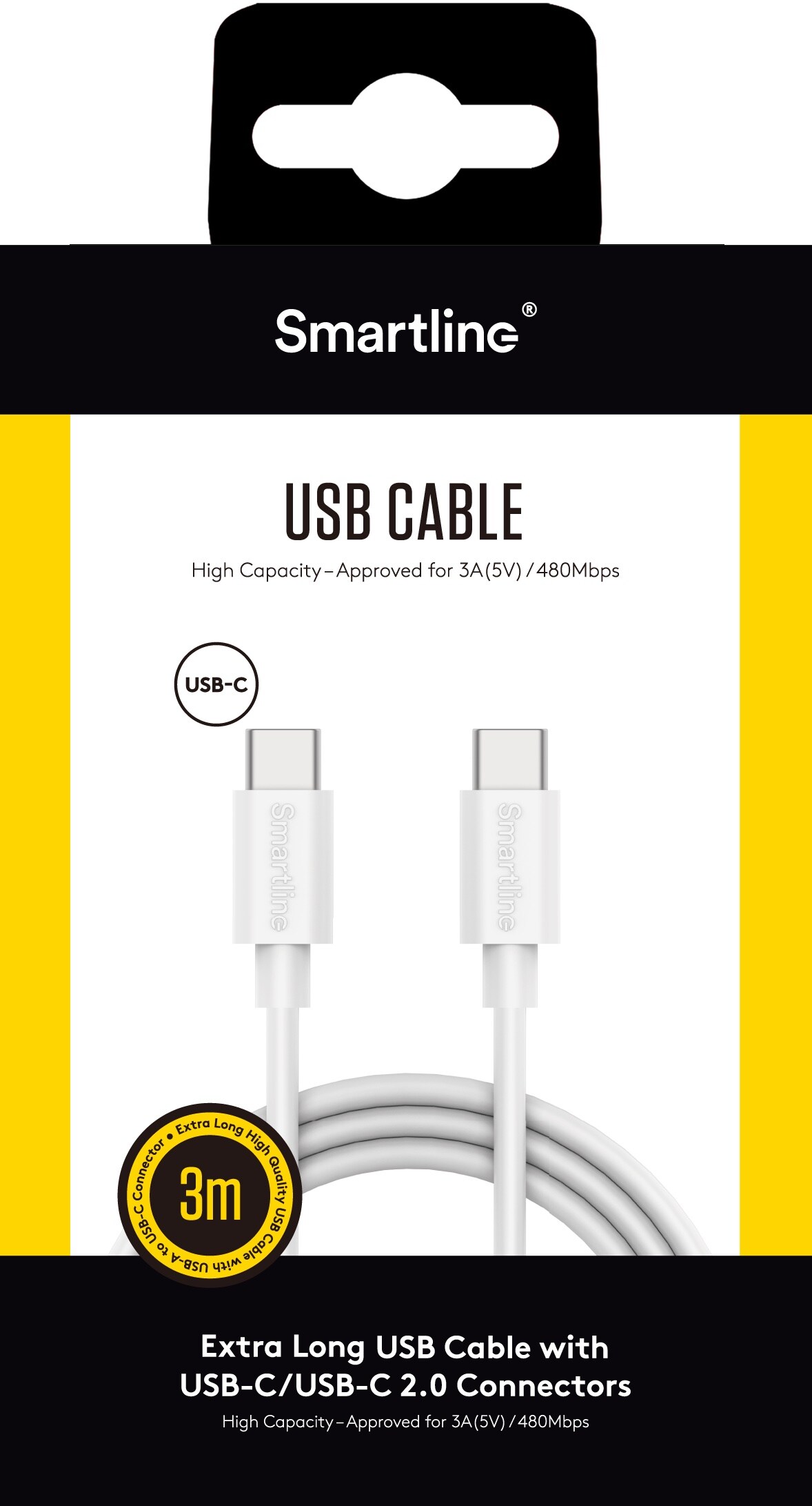 Laddningskabel 3m USB-C till USB-C, vit