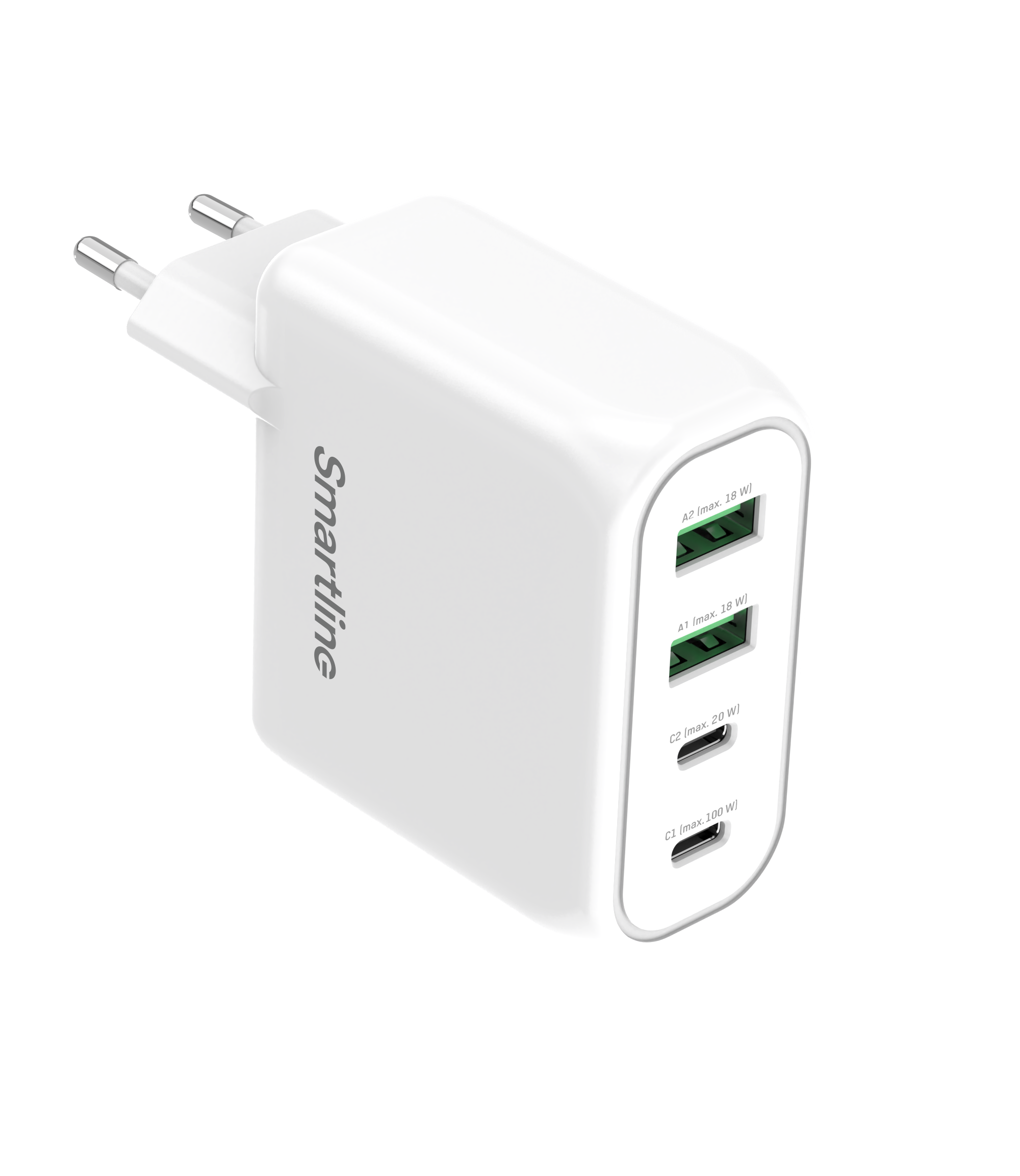 Väggladdare 100W Power Deliery 2x USB-C & 2x USB-A, vit