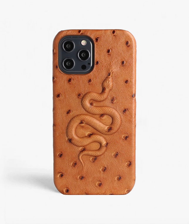 iPhone 12 Pro Max Skal Snake Ostrich Cognac