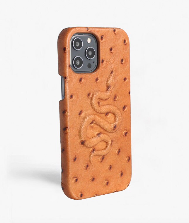 iPhone 12 Pro Max Skal Snake Ostrich Cognac