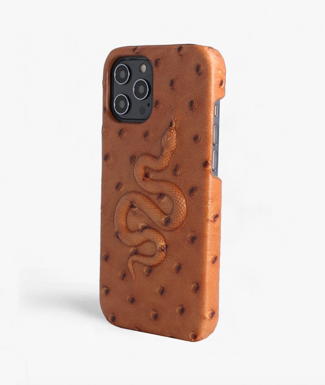 iPhone 12 Pro Max Skal Snake Ostrich Cognac