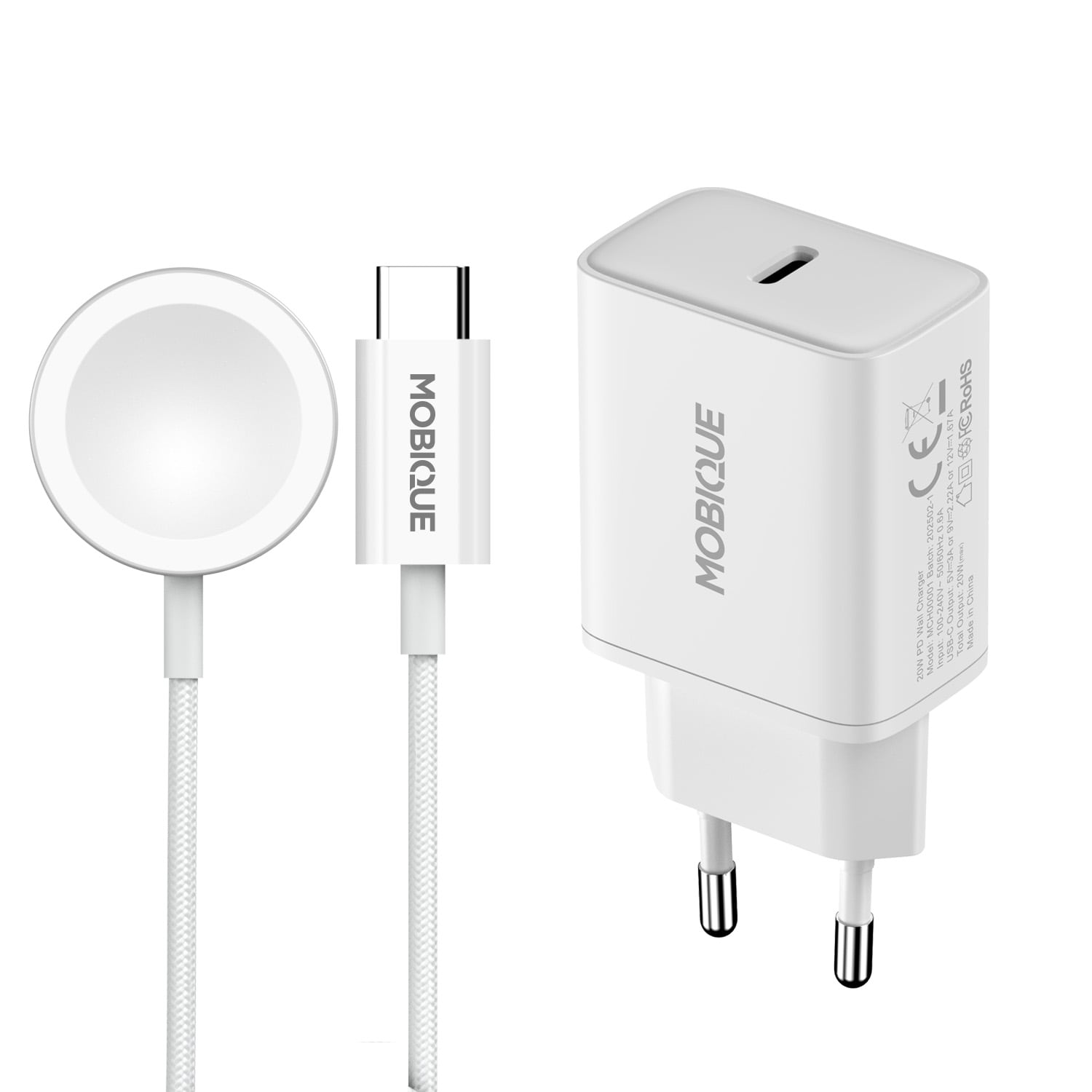 Apple Watch Series 7 41mm Laddare - kabel & väggladdare 20W, Vit
