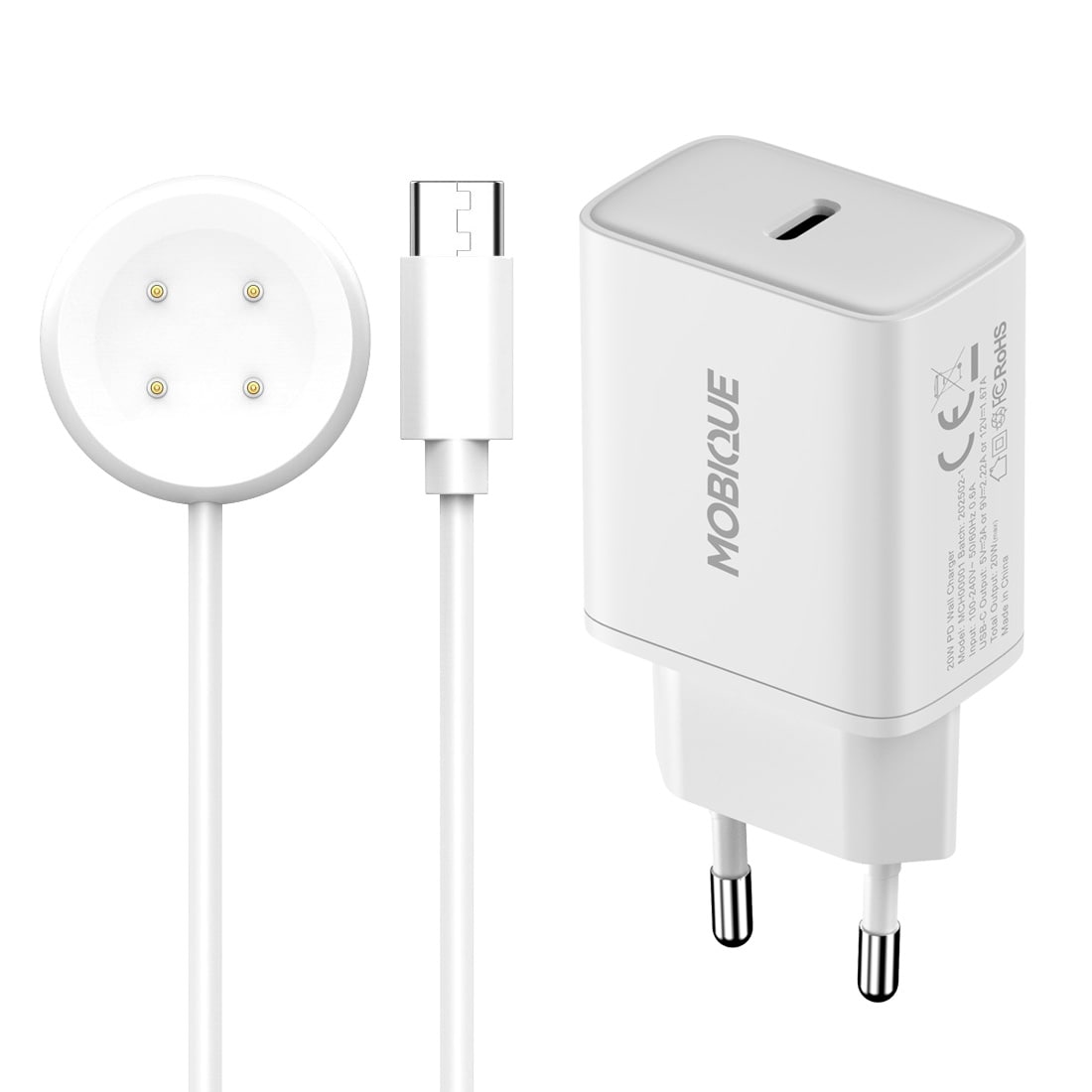 Google Pixel Watch 3 41mm Laddare - kabel & väggladdare 20W, Vit