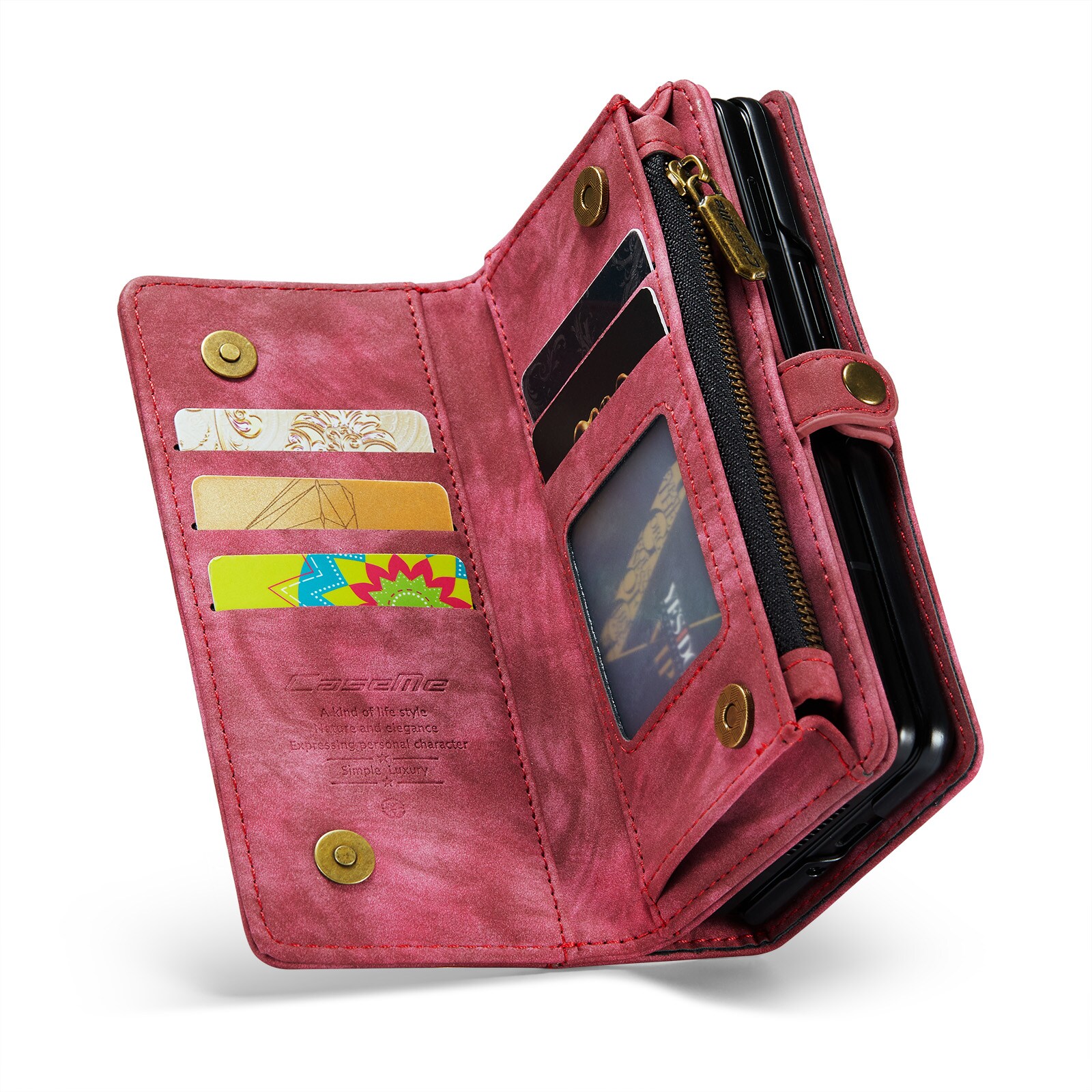 Samsung Galaxy Z Fold 4 Rymligt plånboksfodral med många kortfack, Röd