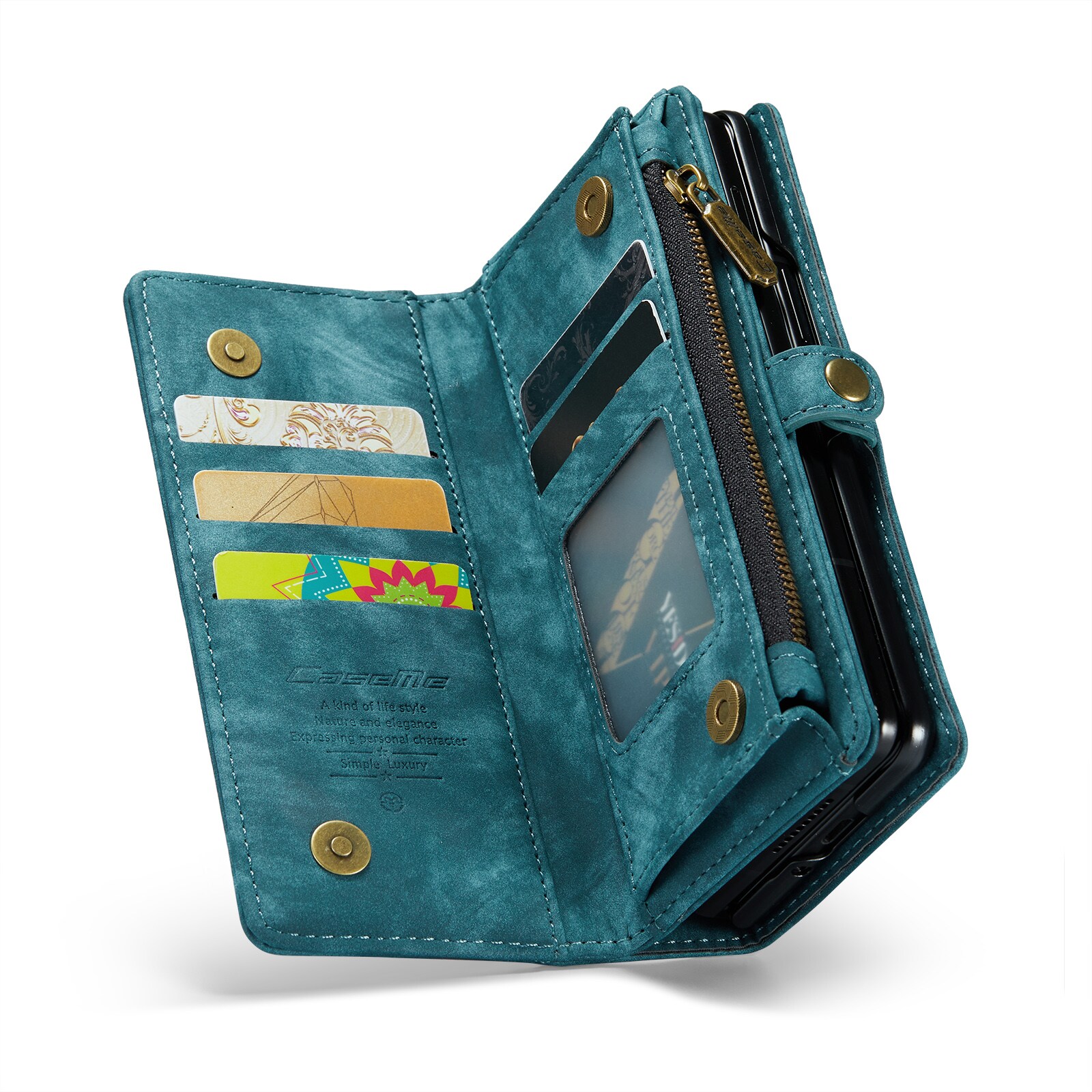 Samsung Galaxy Z Fold 4 Rymligt plånboksfodral med många kortfack, Blå