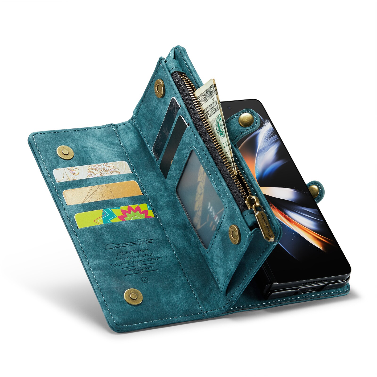 Samsung Galaxy Z Fold 4 Rymligt plånboksfodral med många kortfack, Blå