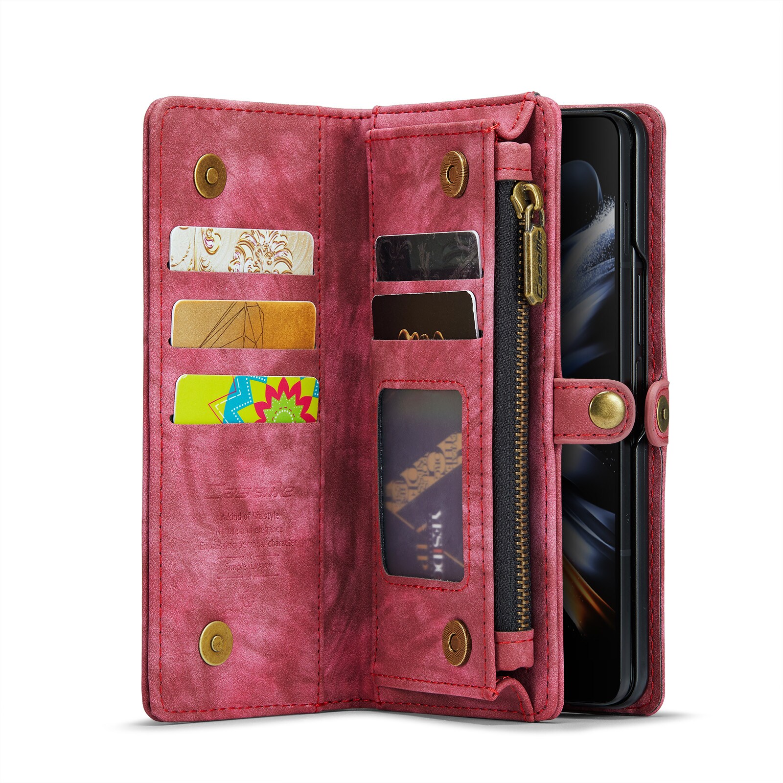 Samsung Galaxy Z Fold 4 Rymligt plånboksfodral med många kortfack, Röd