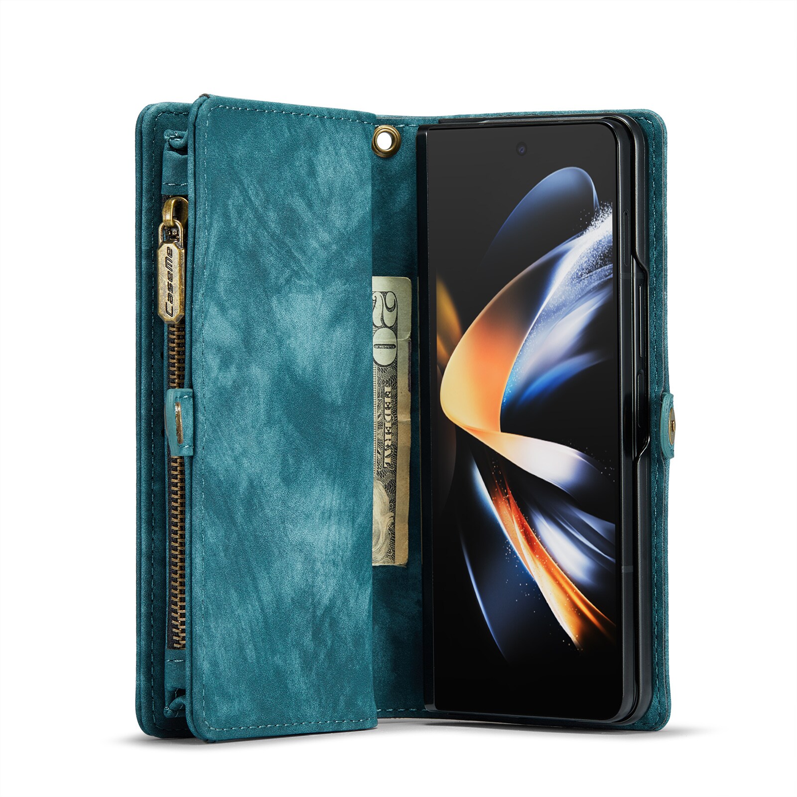 Samsung Galaxy Z Fold 4 Rymligt plånboksfodral med många kortfack, blå