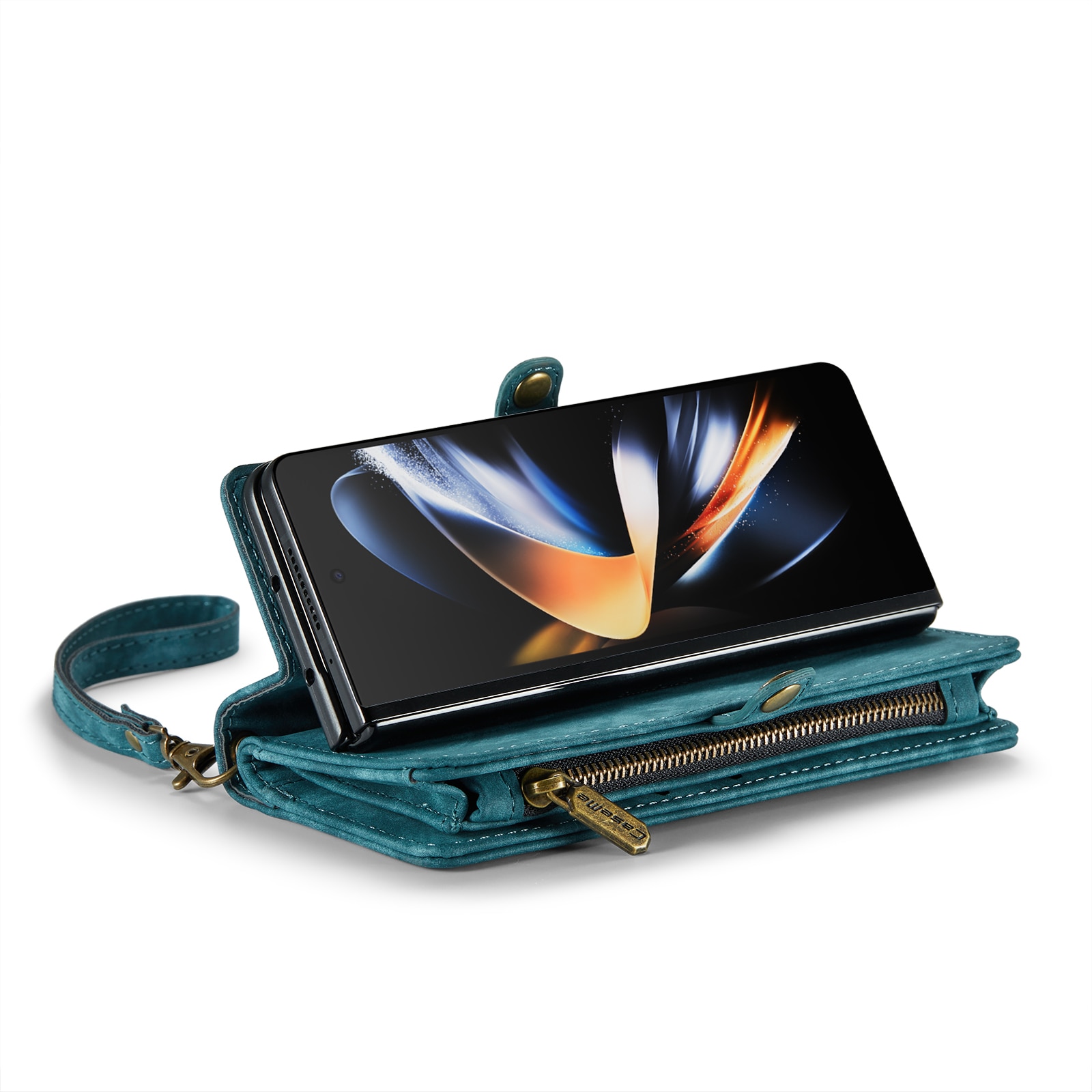 Samsung Galaxy Z Fold 4 Rymligt plånboksfodral med många kortfack, blå