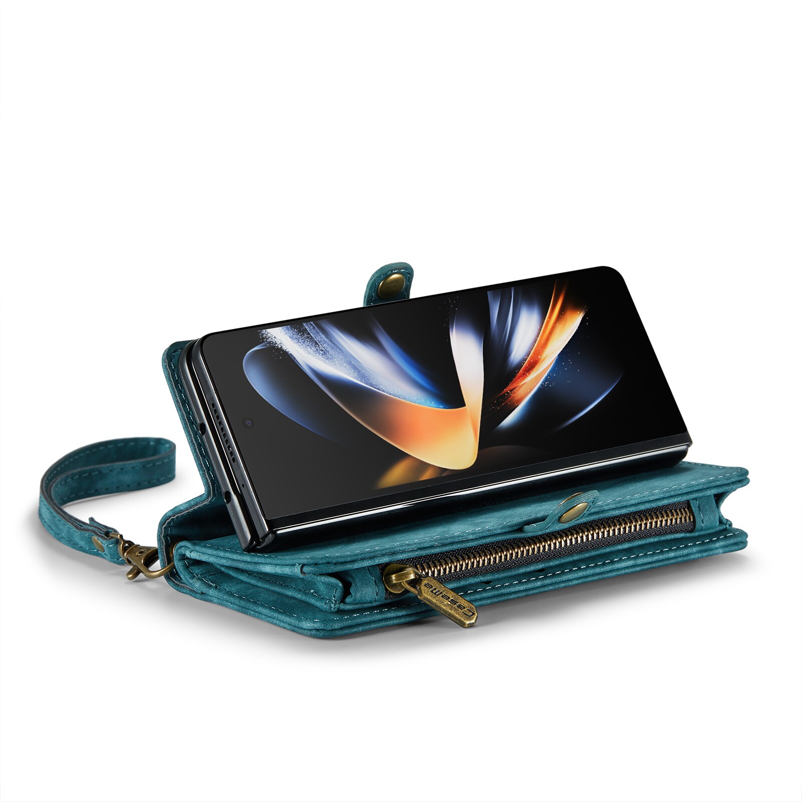 Samsung Galaxy Z Fold 4 Rymligt plånboksfodral med många kortfack, Blå