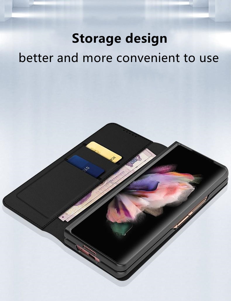 Samsung Galaxy Z Fold 5 Plånboksfodral i Äkta Läder, svart