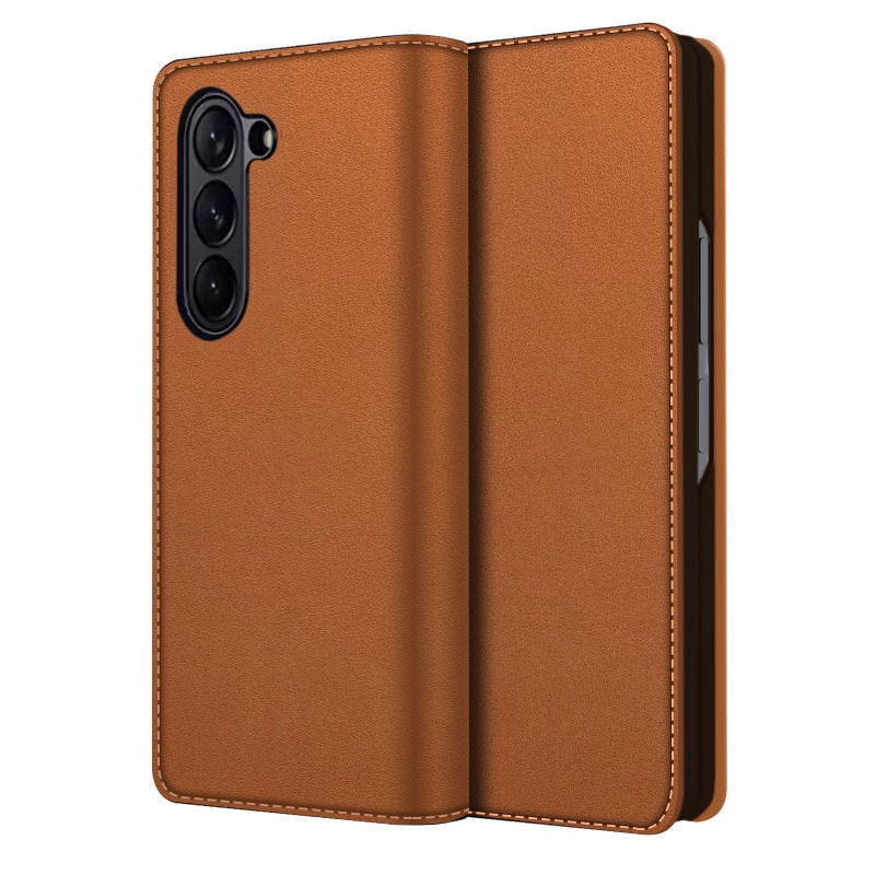 Samsung Galaxy Z Fold 6 Plånboksfodral i Äkta Läder, cognac