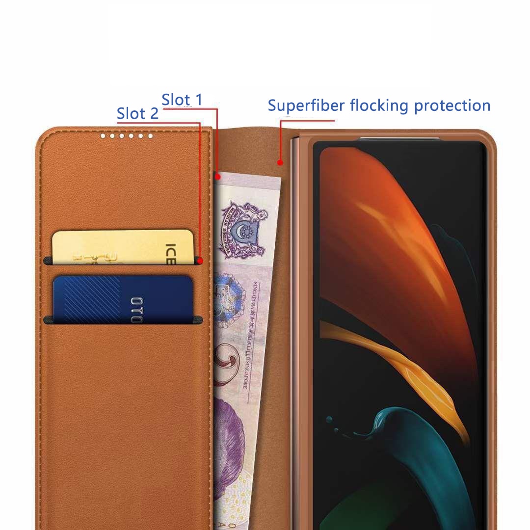 Samsung Galaxy Z Fold 5 Plånboksfodral i Äkta Läder, cognac