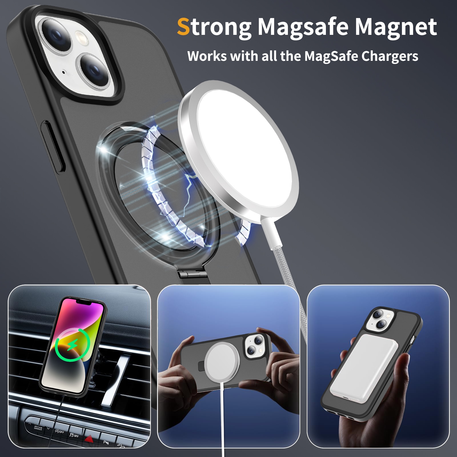 iPhone 13 Magnetic hybridskal med ställfunktion, Svart