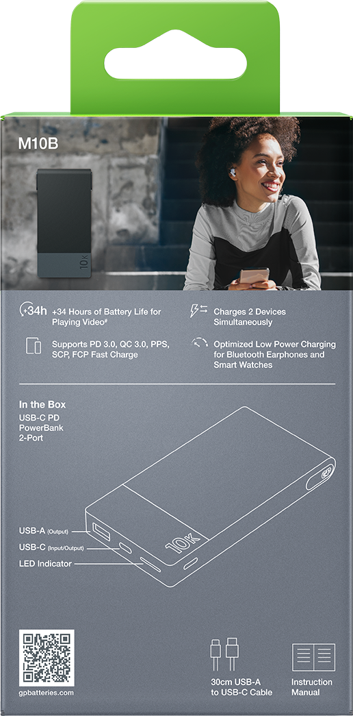 Powerbank M2 10000 mAh PD, svart