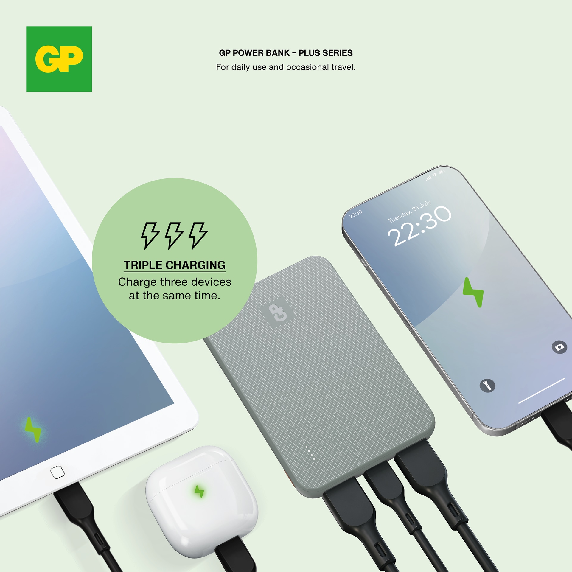 Powerbank Plus 5000 mAh, Grå