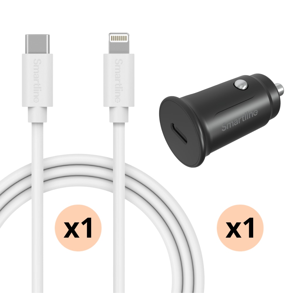 Billaddare USB-C till Lightning - 1m sladd & laddare  - Smartline