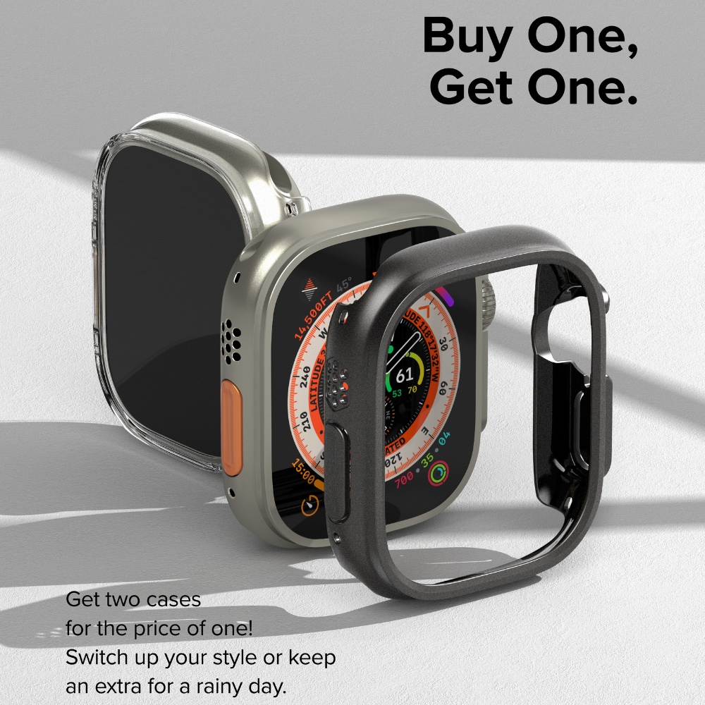 Apple Watch Ultra 2 49mm Tunt skal (2-pack), titansvart & genomskinlig