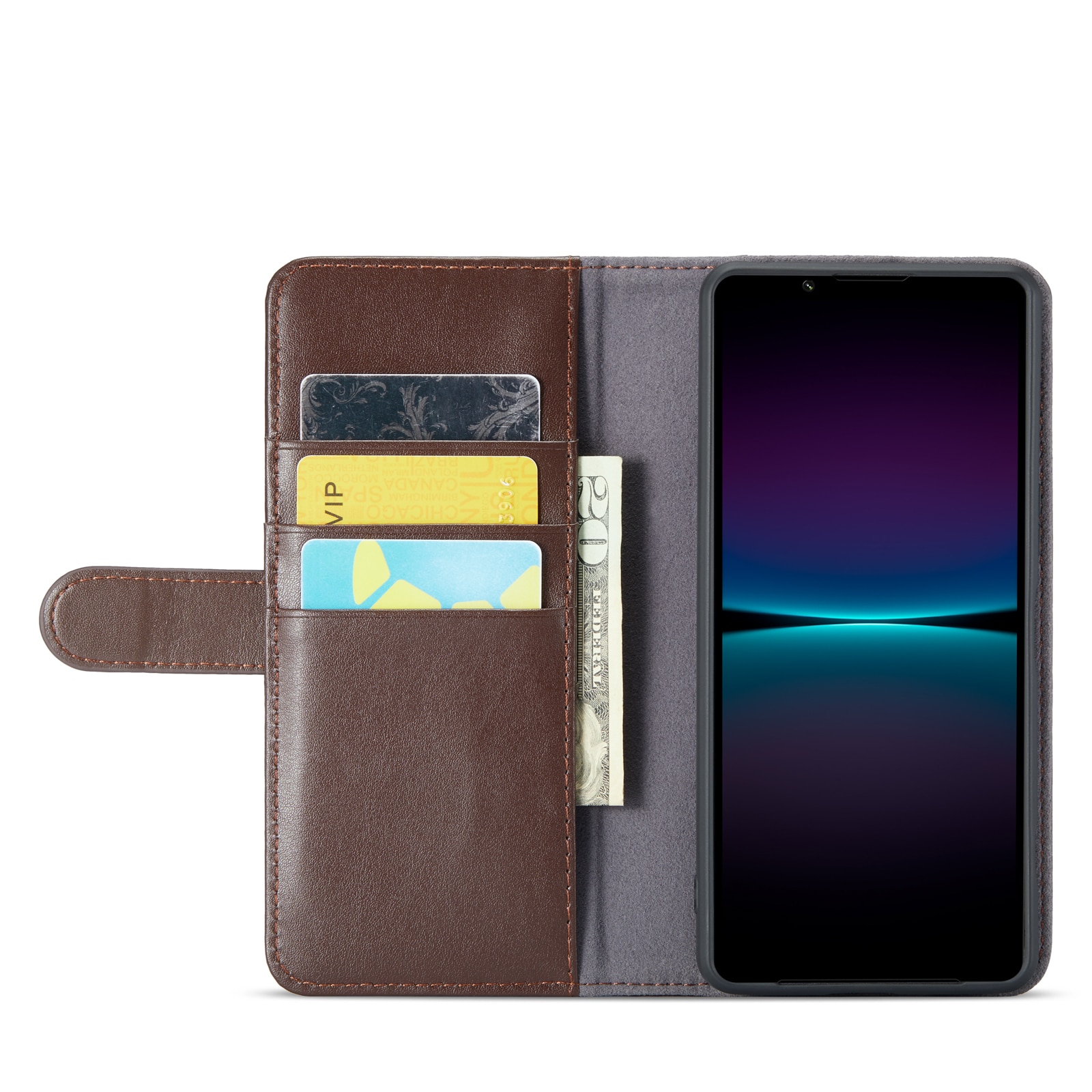 Sony Xperia 1 VI Plånboksfodral i Äkta Läder, Brun