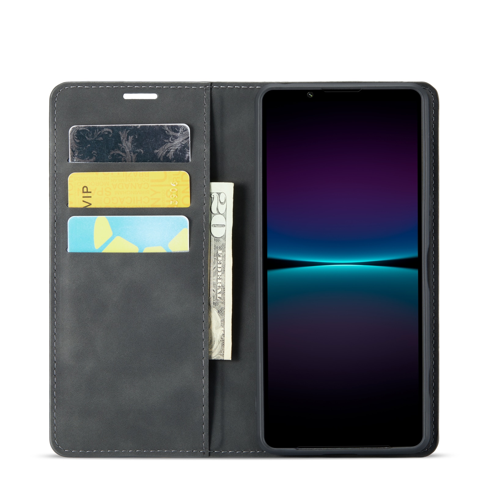 Sony Xperia 1 VI Slimmat fodral med kortfack, Svart