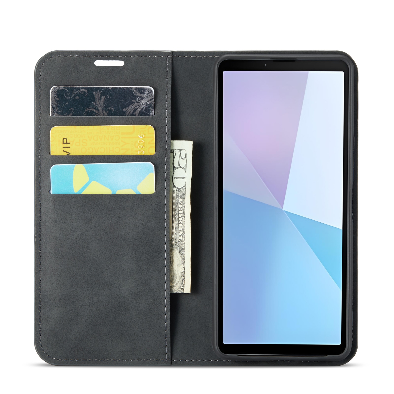 Sony Xperia 10 VI Slimmat fodral med kortfack, Svart