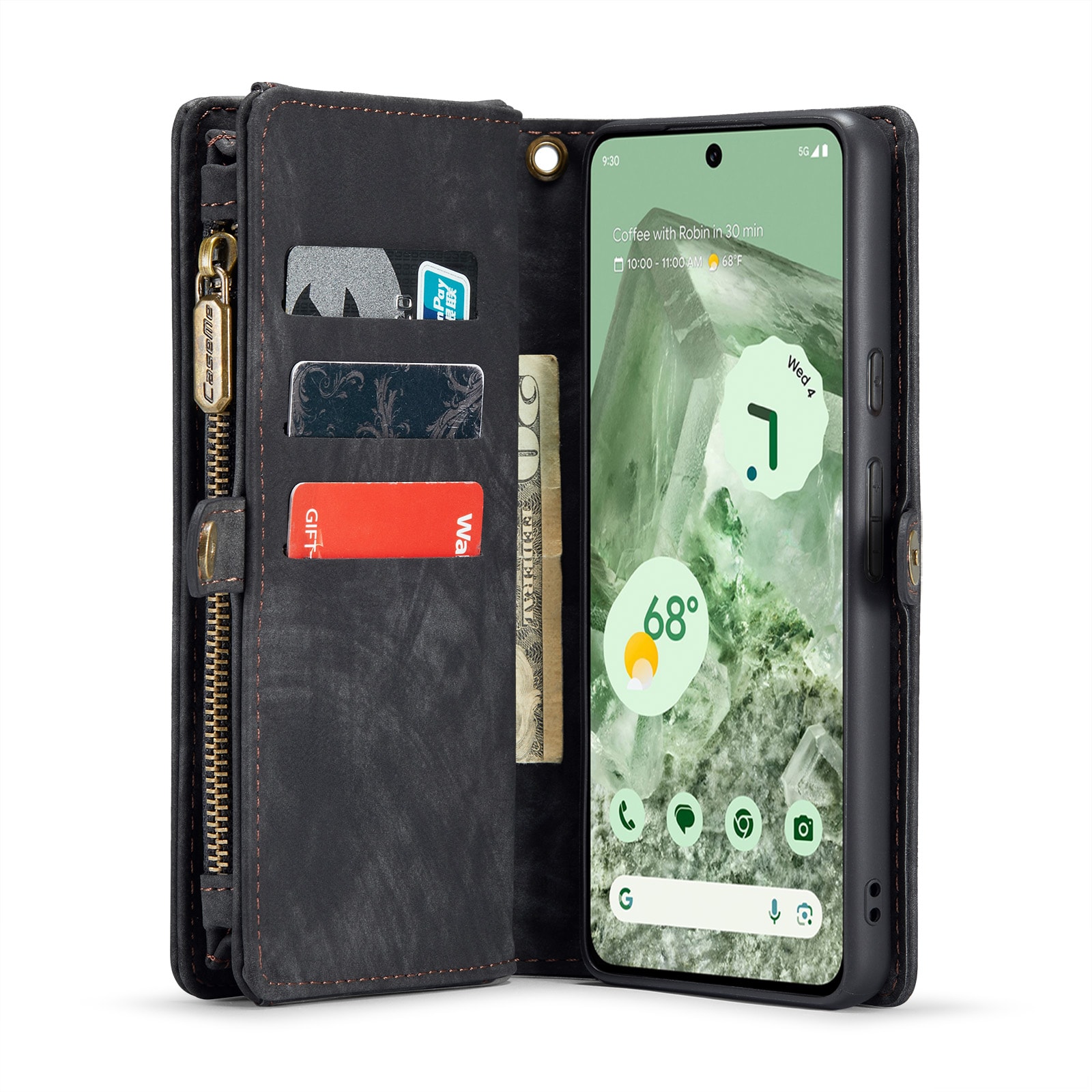 Google Pixel 8a Rymligt plånboksfodral med många kortfack, Grå