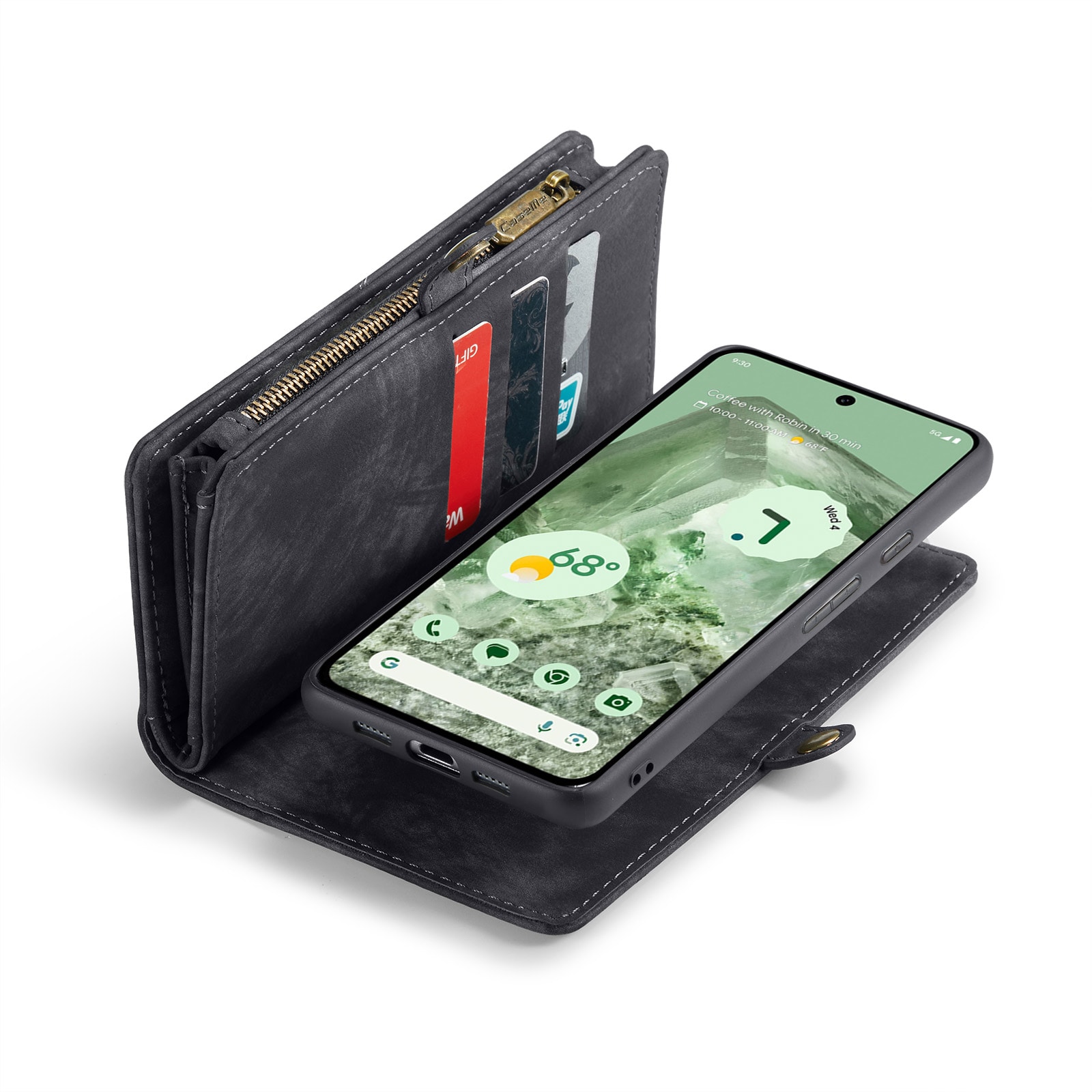 Google Pixel 8a Rymligt plånboksfodral med många kortfack, Grå