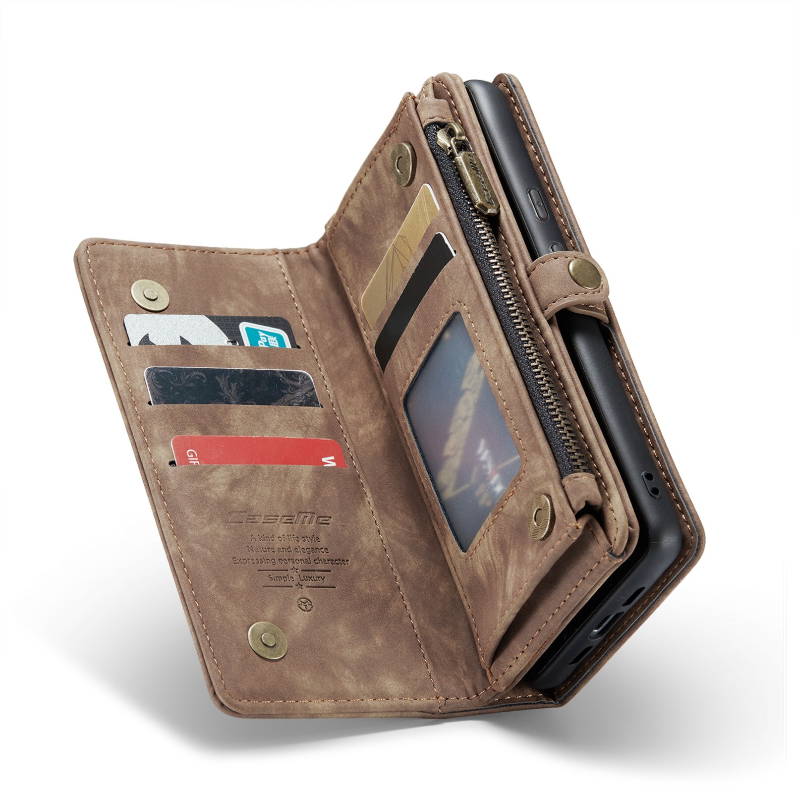 Google Pixel 8a Rymligt plånboksfodral med många kortfack, Brun