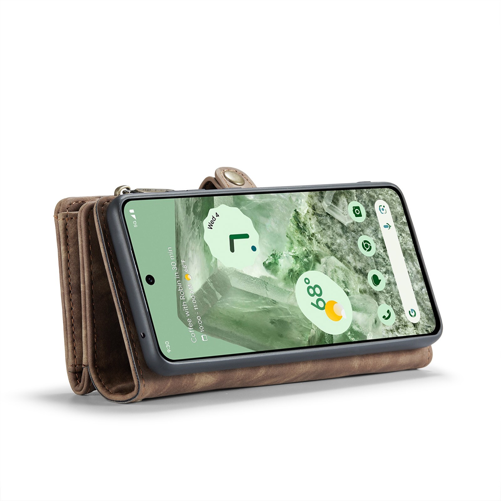 Google Pixel 8a Rymligt plånboksfodral med många kortfack, Brun