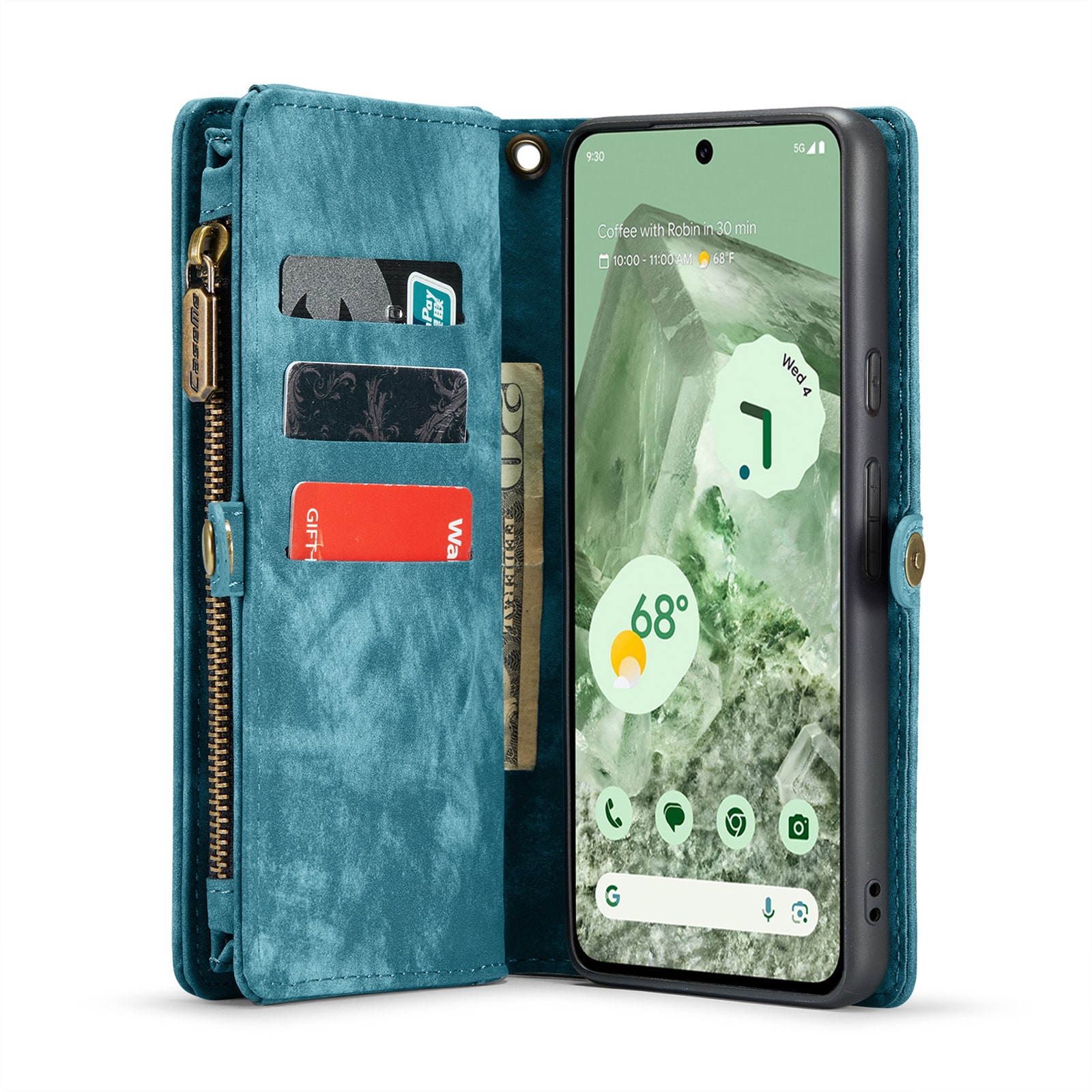 Google Pixel 8a Rymligt plånboksfodral med många kortfack, Blå