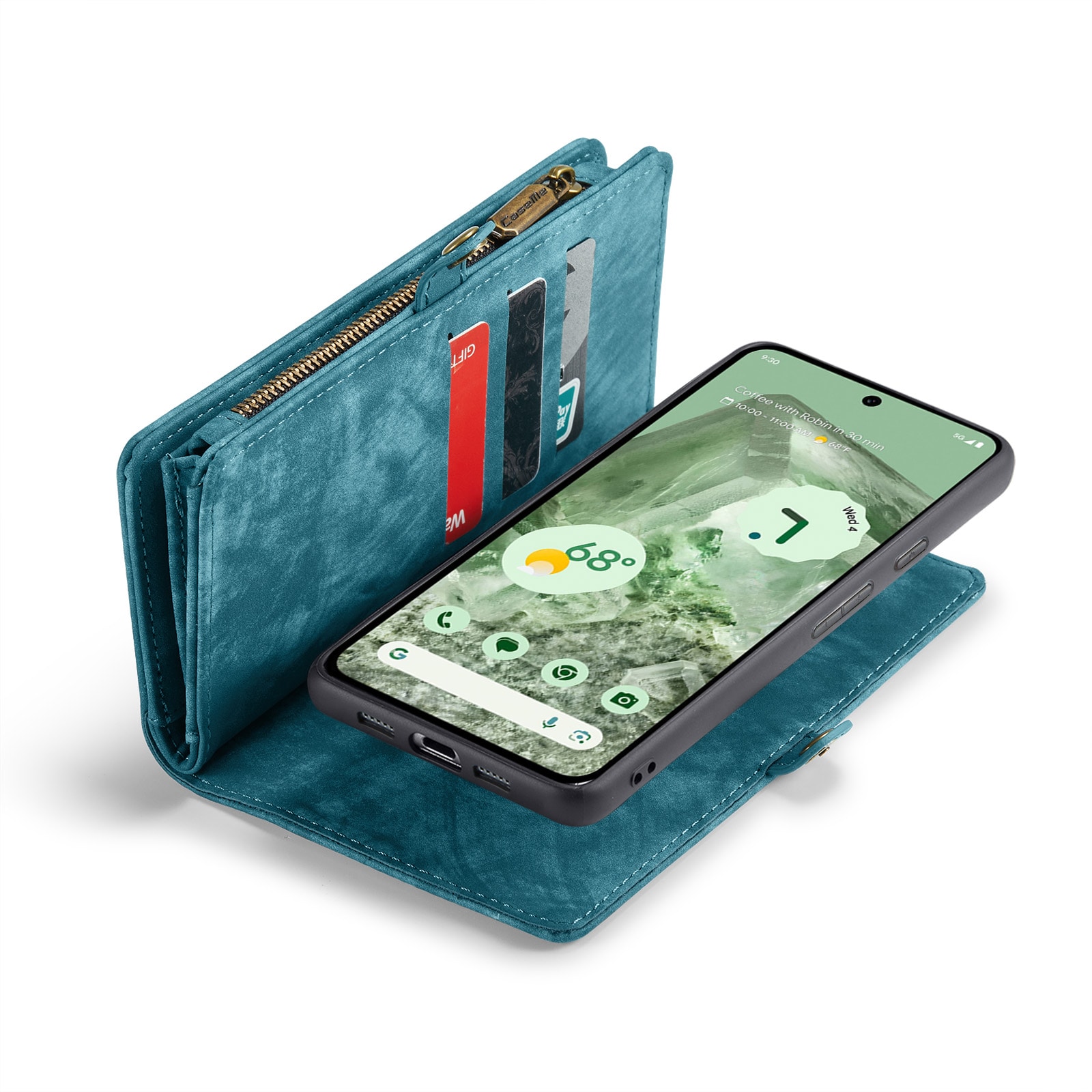 Google Pixel 8a Rymligt plånboksfodral med många kortfack, Blå