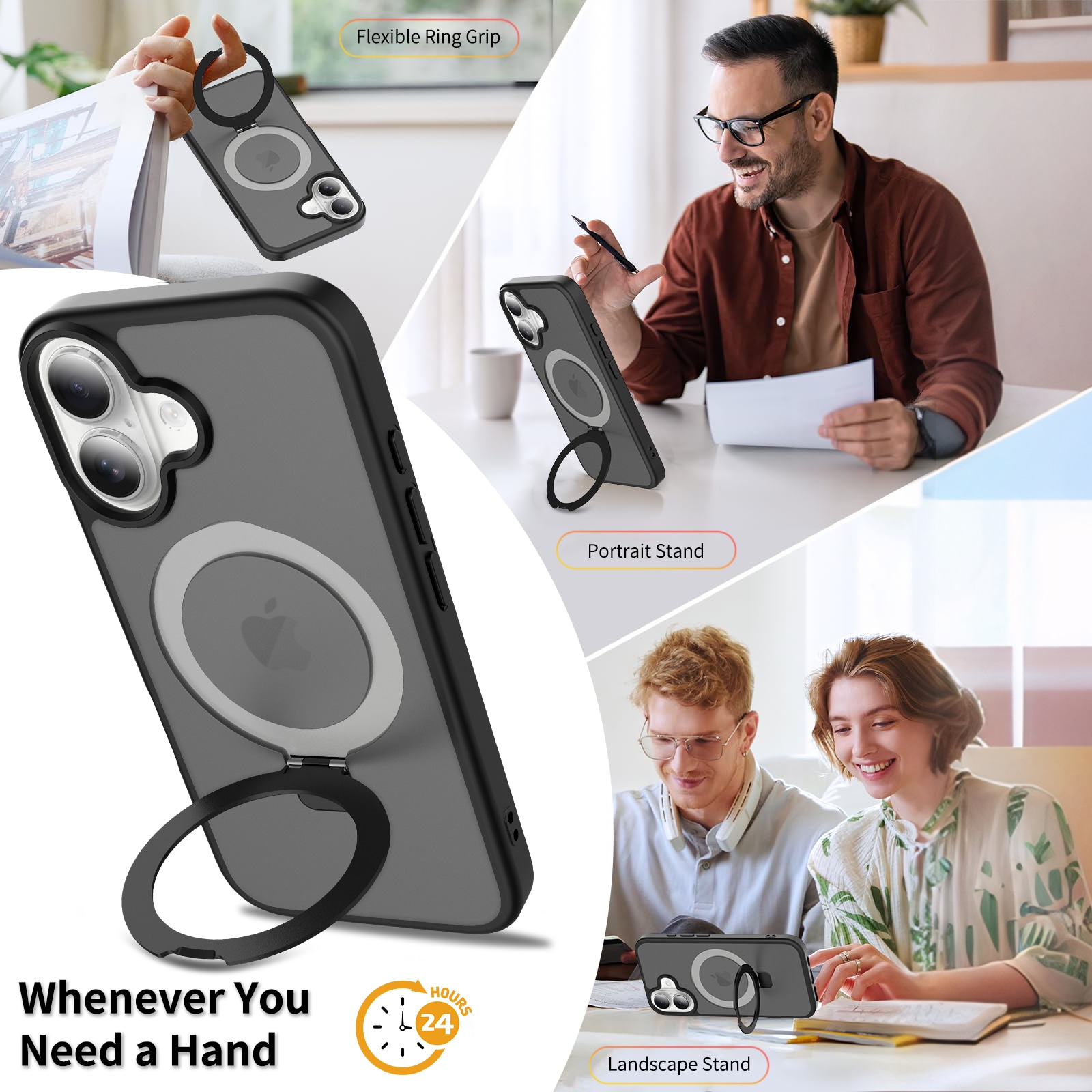 iPhone 16 Magnetic hybridskal med ställfunktion, Svart