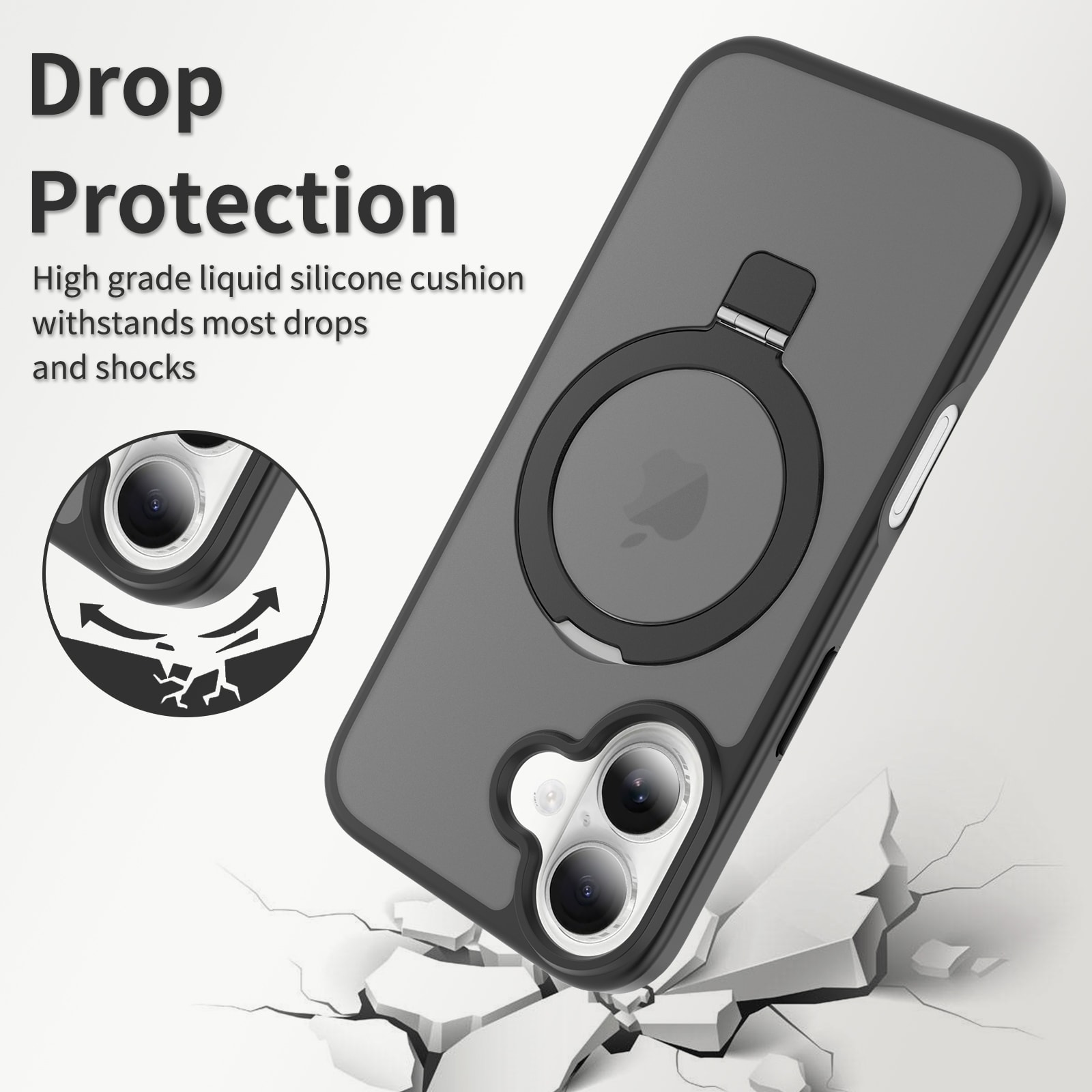 iPhone 16 Magnetic hybridskal med ställfunktion, Svart