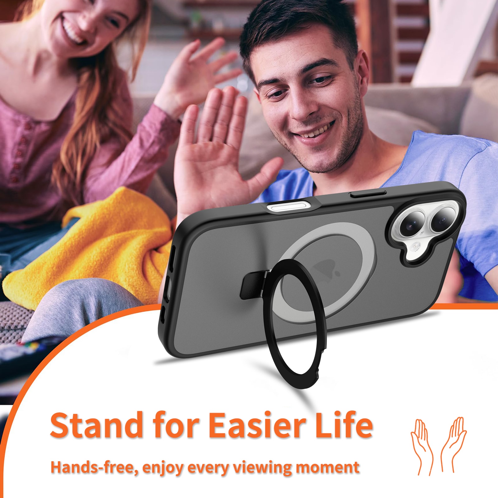 iPhone 16 Magnetic hybridskal med ställfunktion, Svart