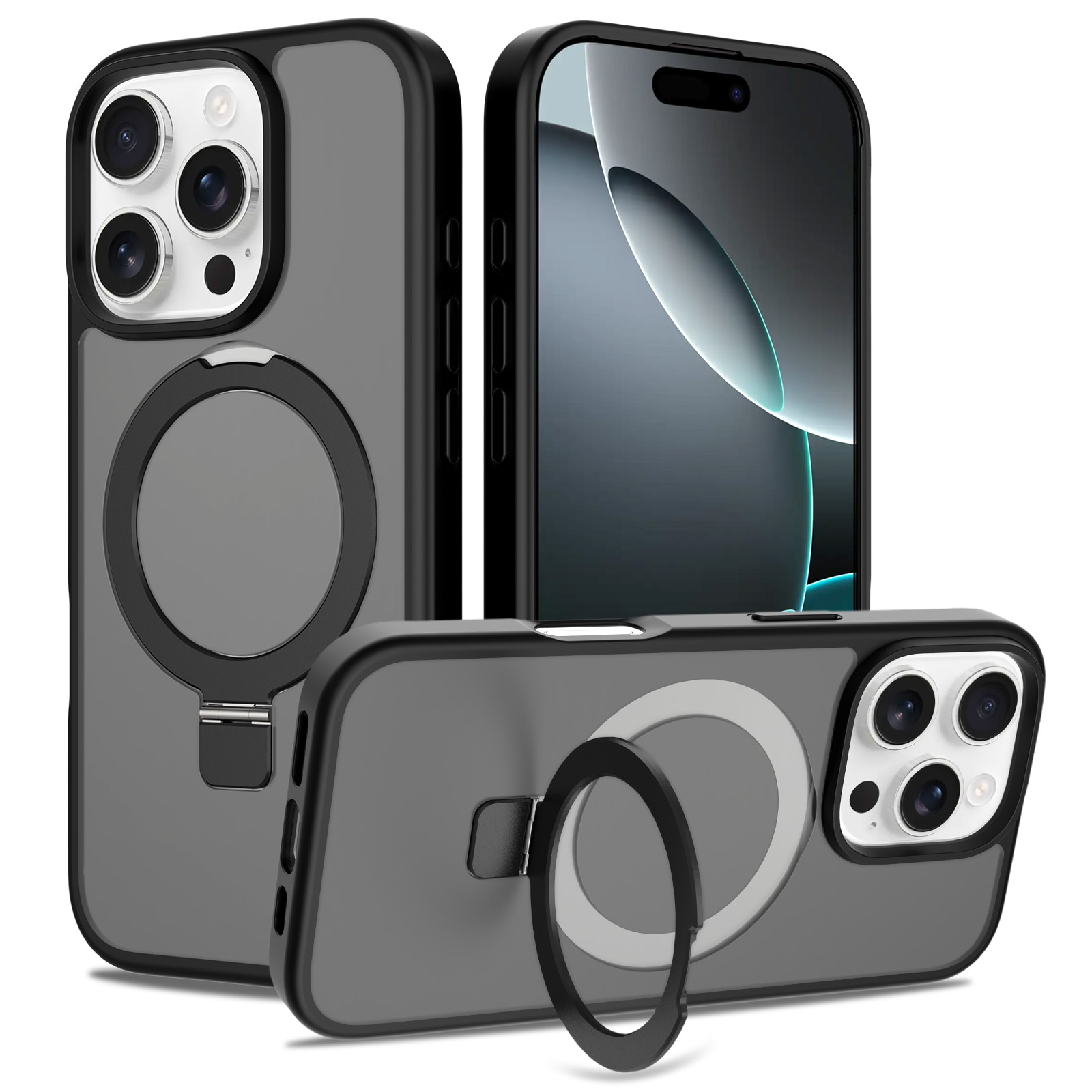 iPhone 16 Pro Magnetic hybridskal med ställfunktion, Svart