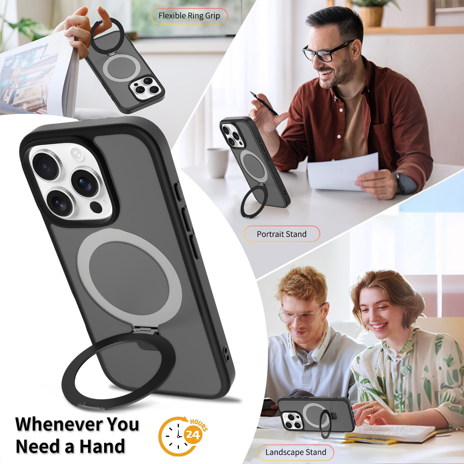 iPhone 16 Pro Magnetic hybridskal med ställfunktion, Svart