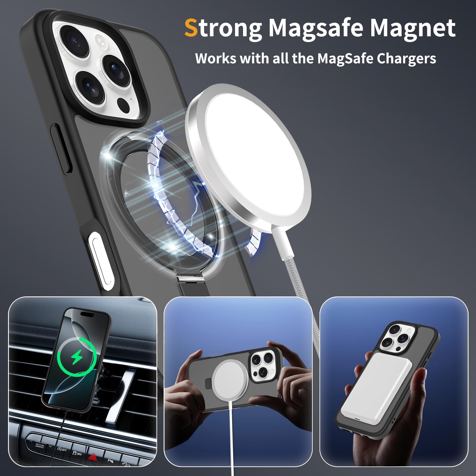 iPhone 16 Pro Magnetic hybridskal med ställfunktion, Svart