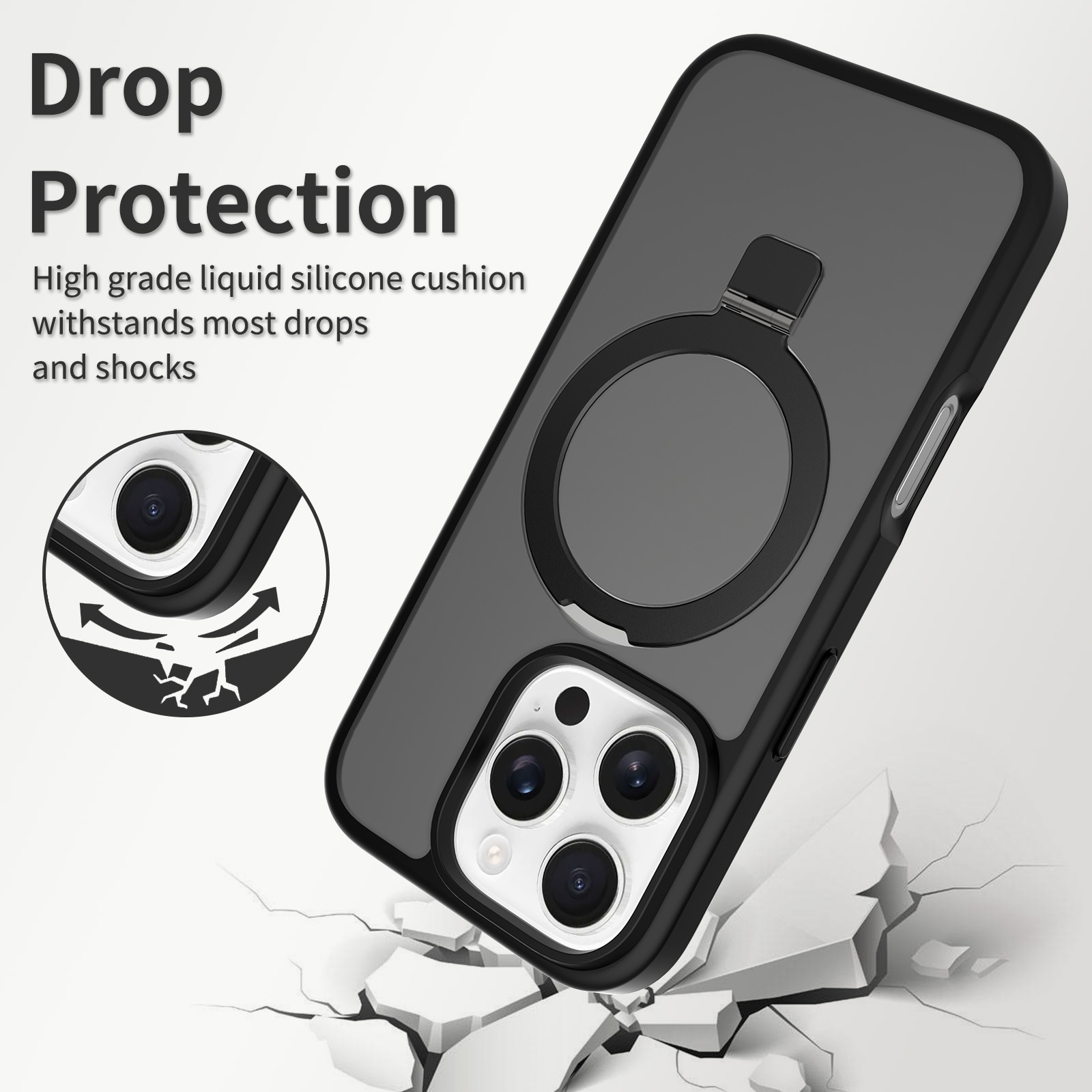 iPhone 16 Pro Magnetic hybridskal med ställfunktion, Svart
