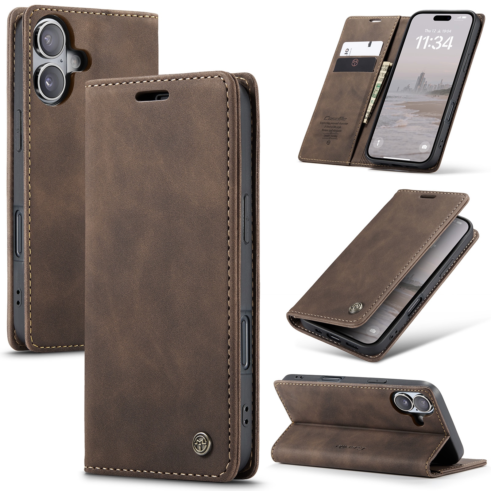 iPhone 16 Slimmat plånboksfodral, Brun