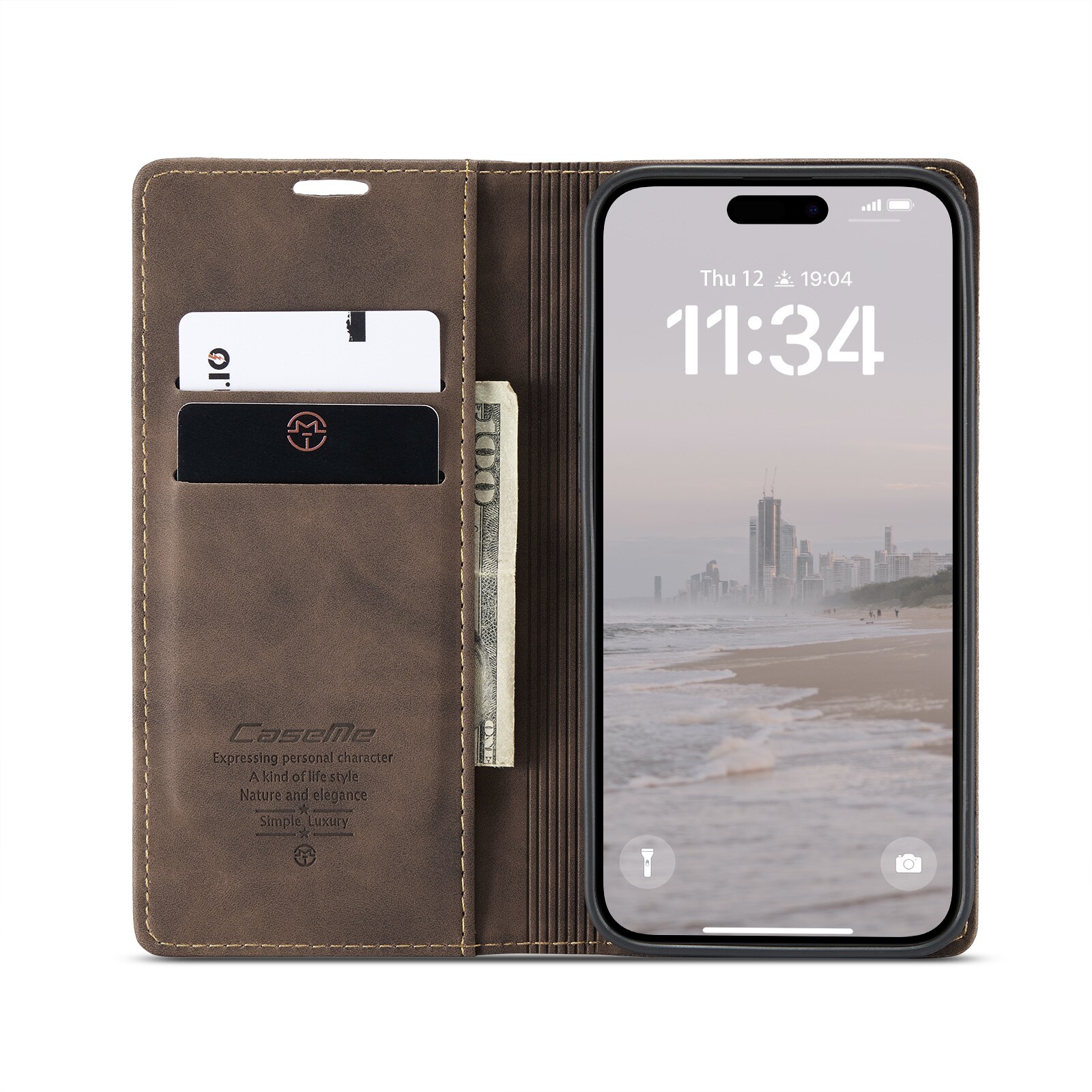 iPhone 16 Slimmat plånboksfodral, Brun
