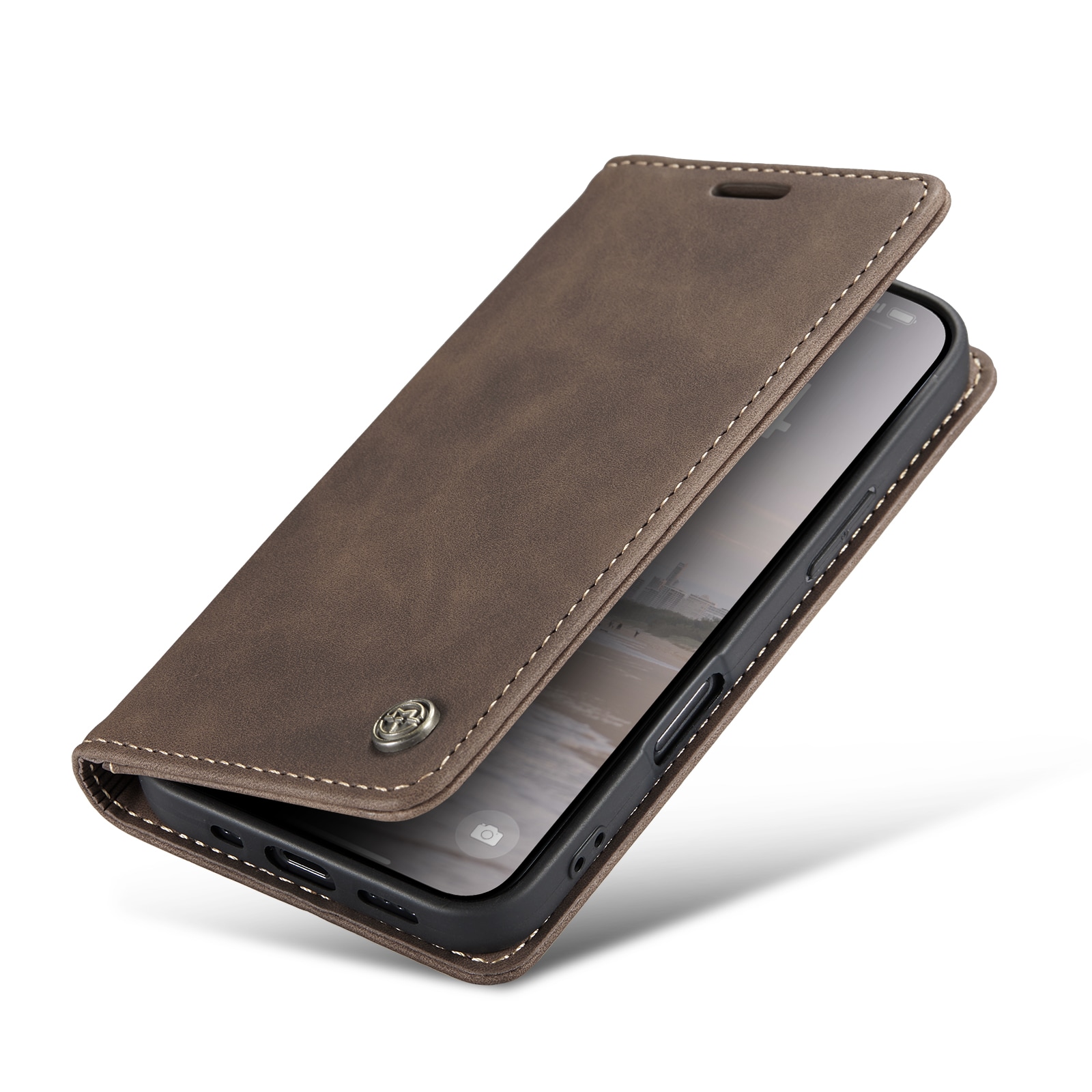 iPhone 16 Slimmat plånboksfodral, Brun