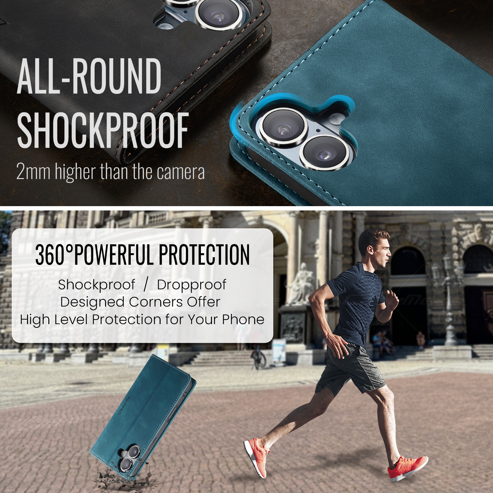 iPhone 16 Slimmat plånboksfodral, Blå