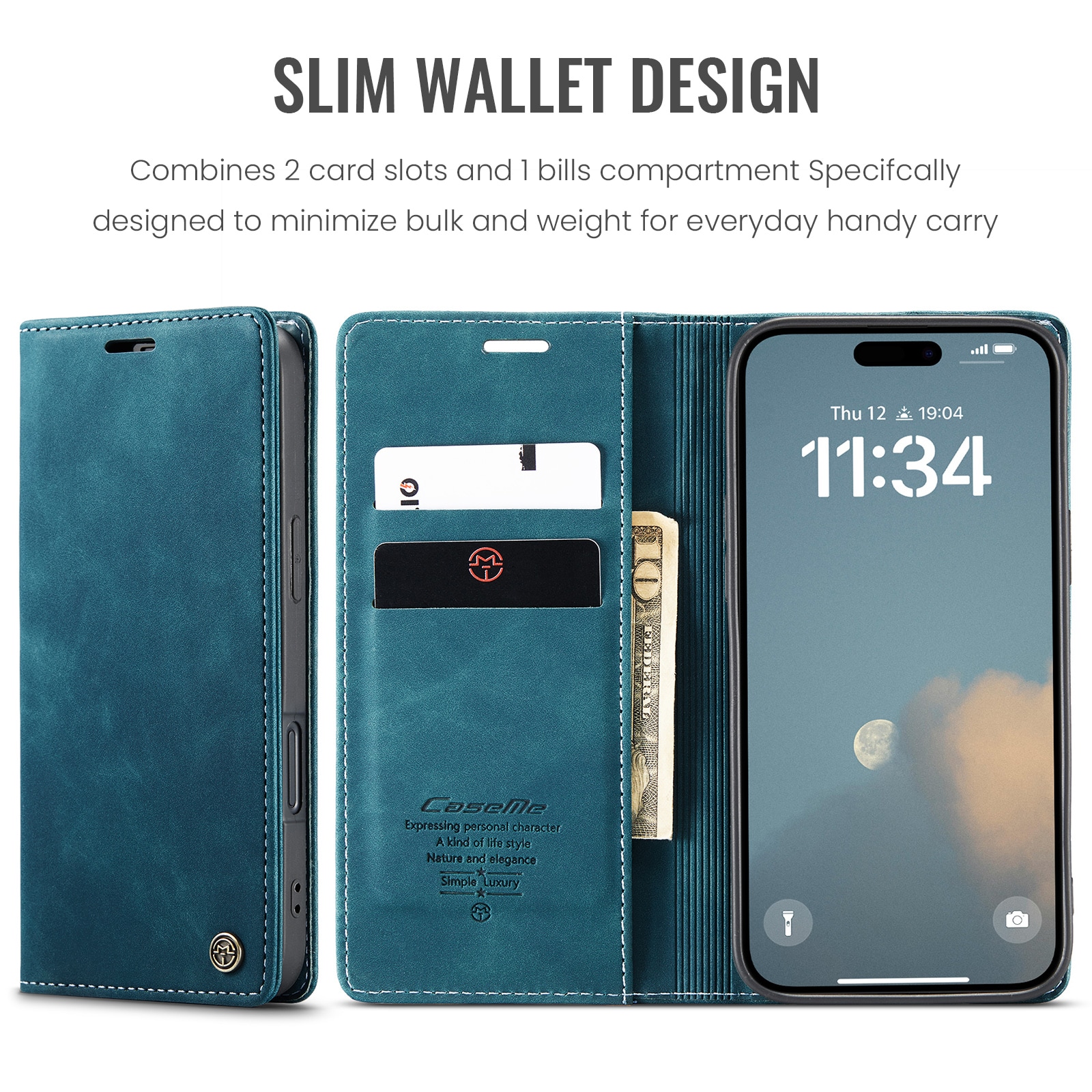 iPhone 16 Slimmat plånboksfodral, Blå