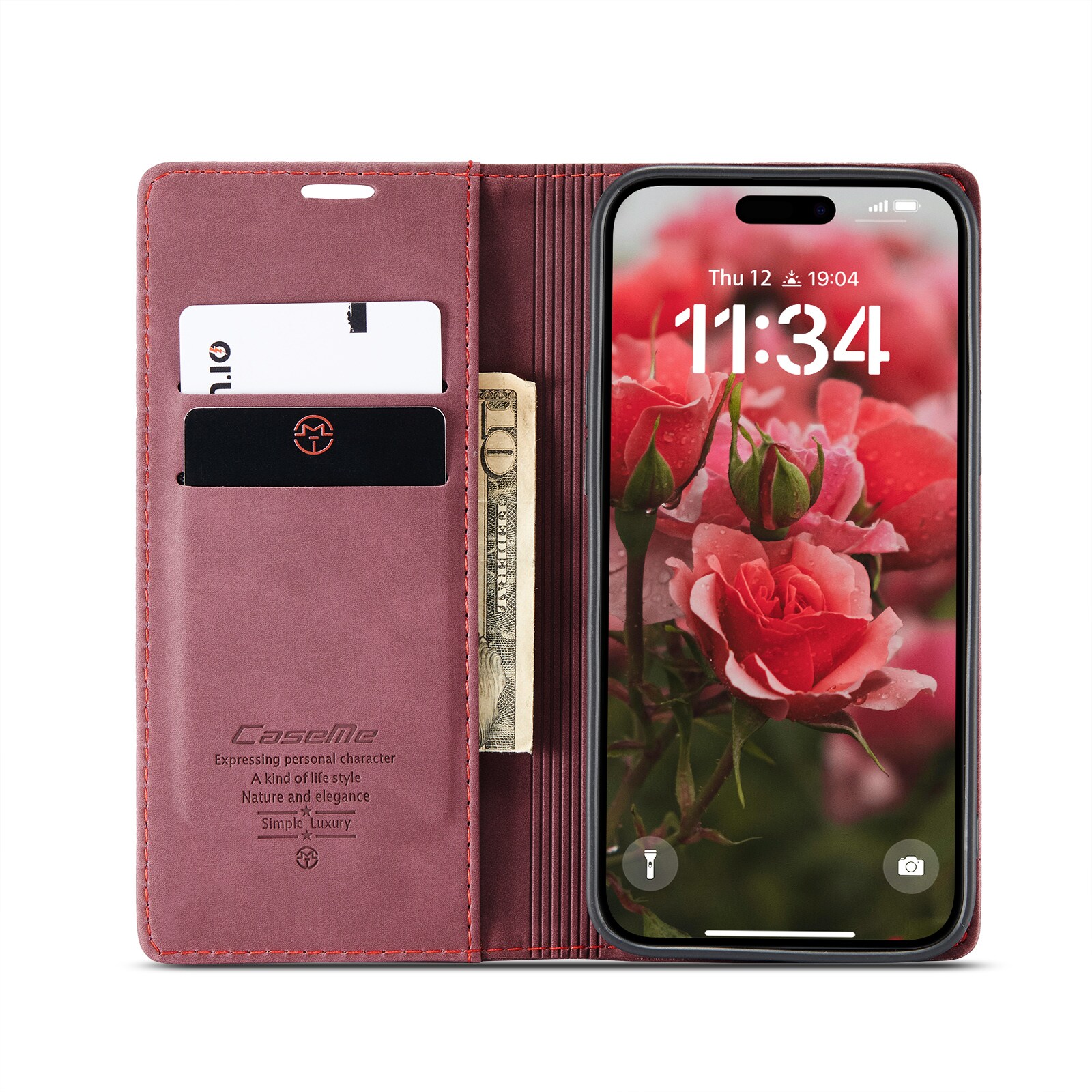 iPhone 16 Slimmat plånboksfodral, Röd