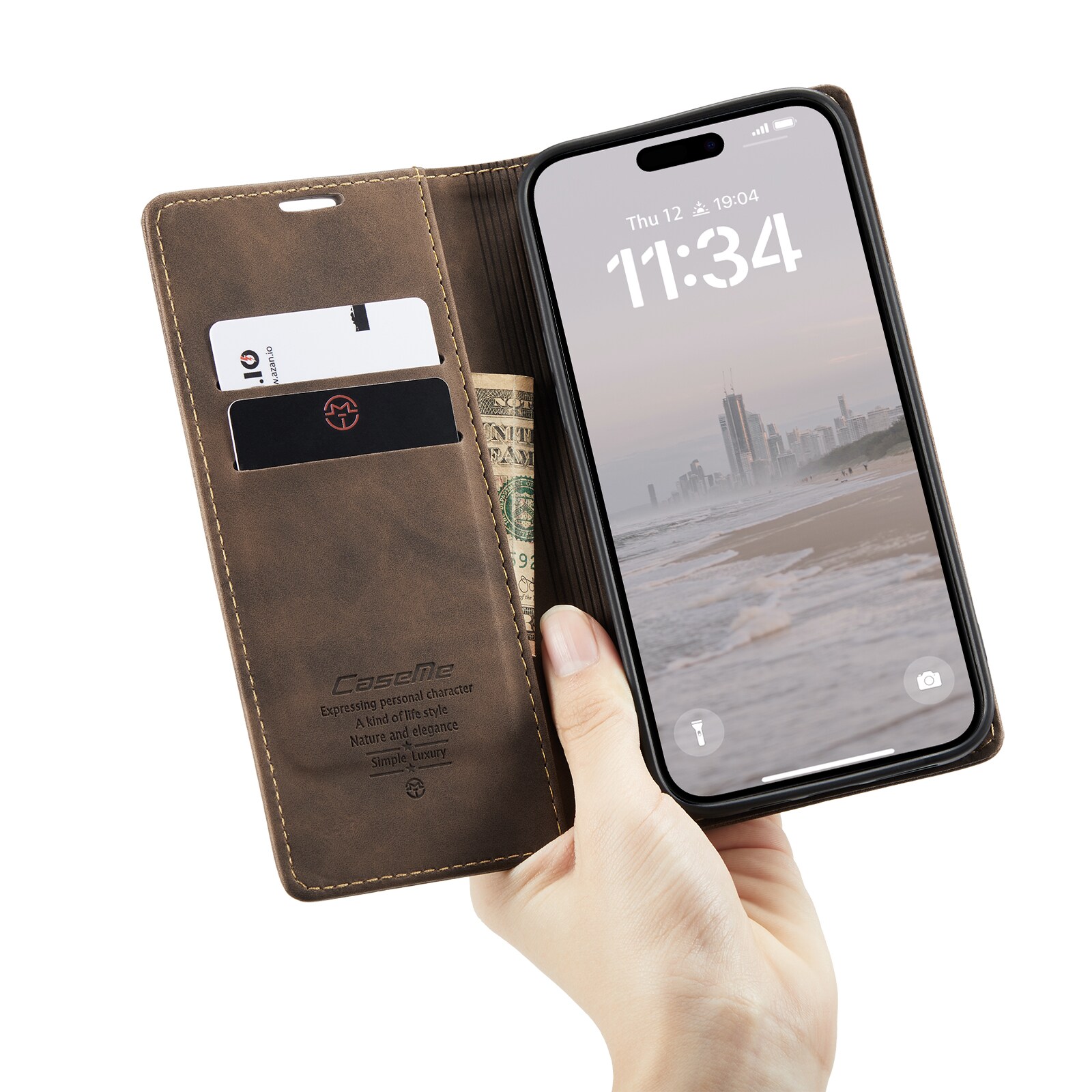 iPhone 16 Pro Max Slimmat plånboksfodral, Brun